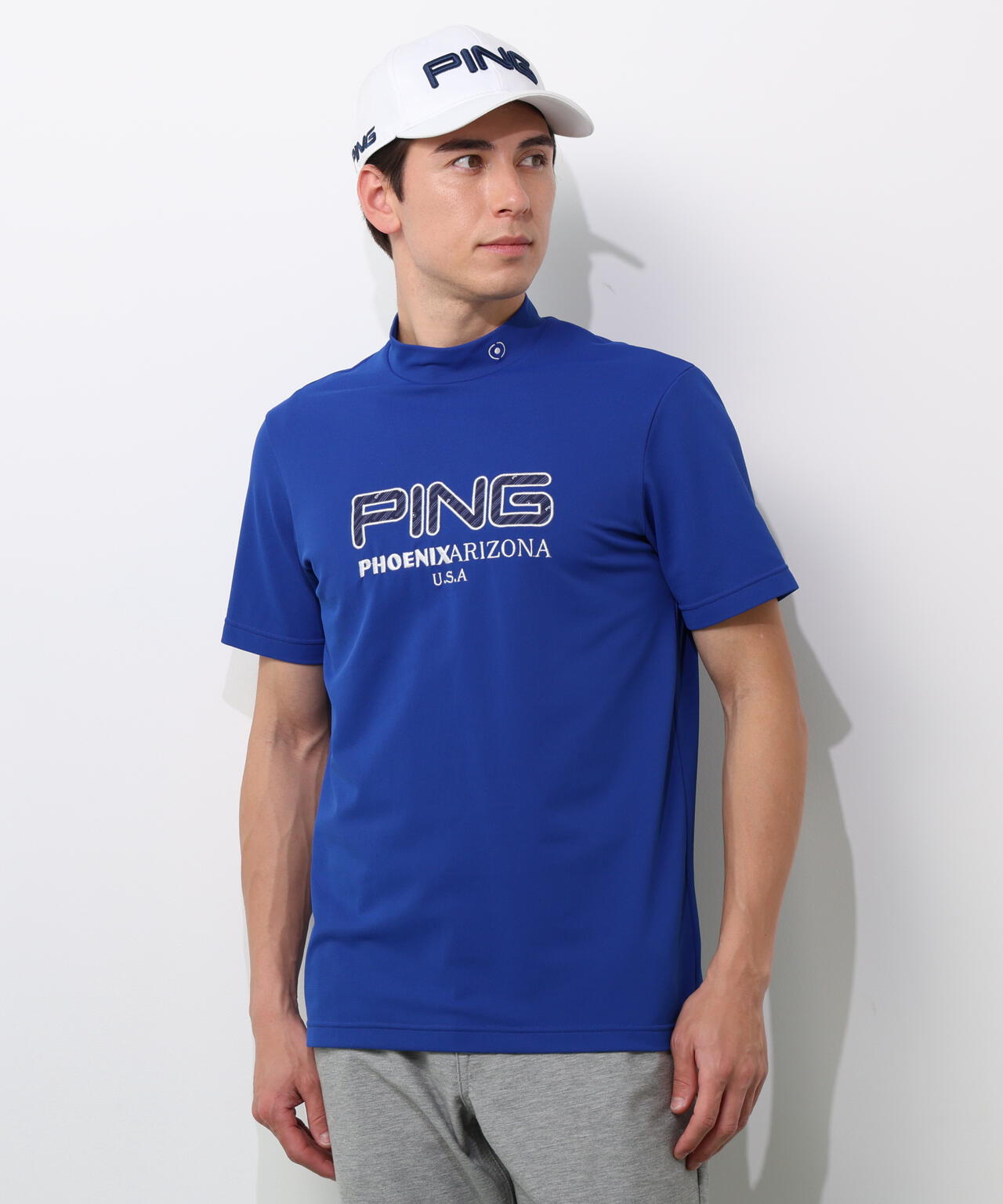 【PING APPAREL】アップリケ半袖ハイネックシャツ <NATIVE> (MENS)