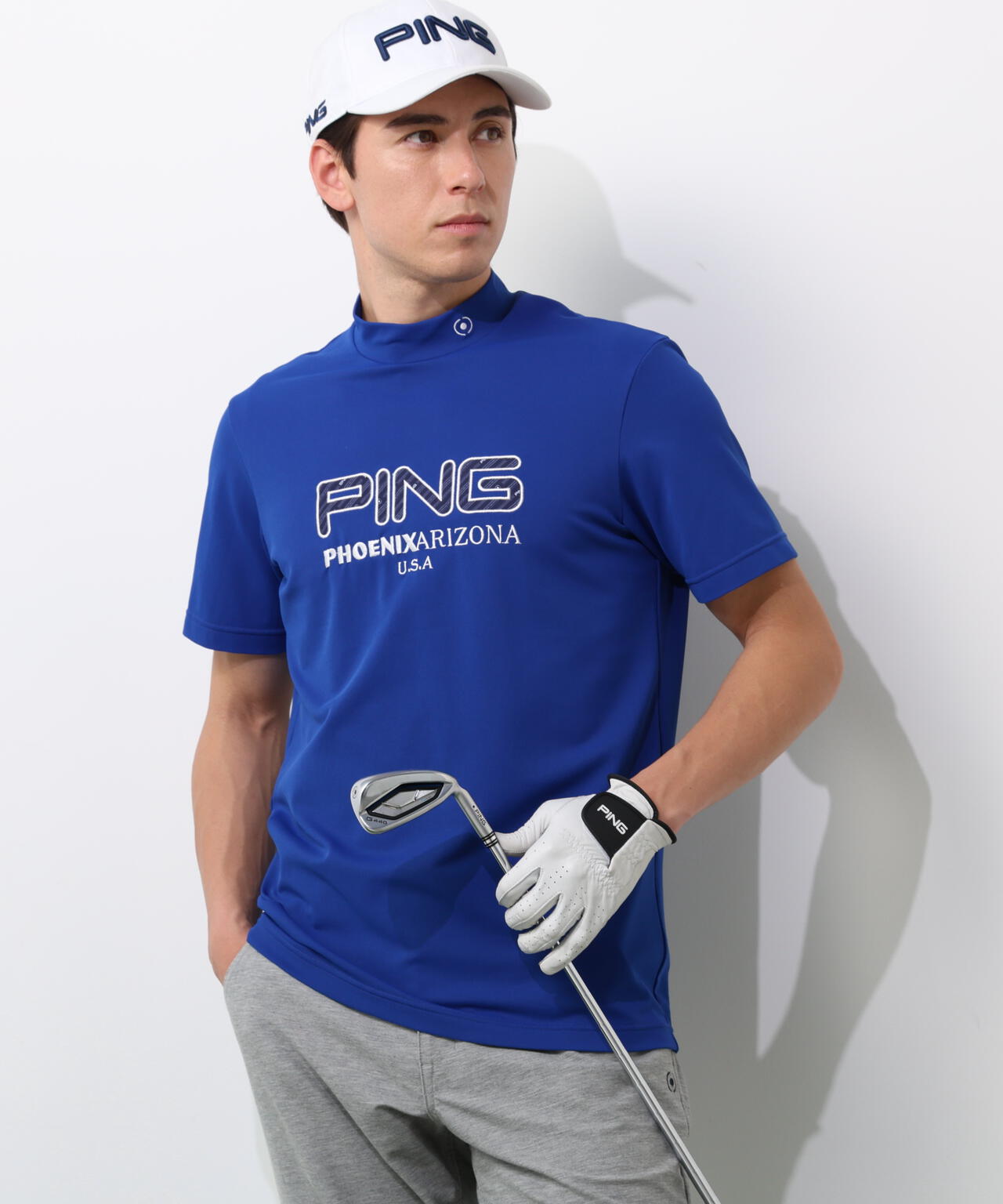 【PING APPAREL】アップリケ半袖ハイネックシャツ <NATIVE> (MENS)