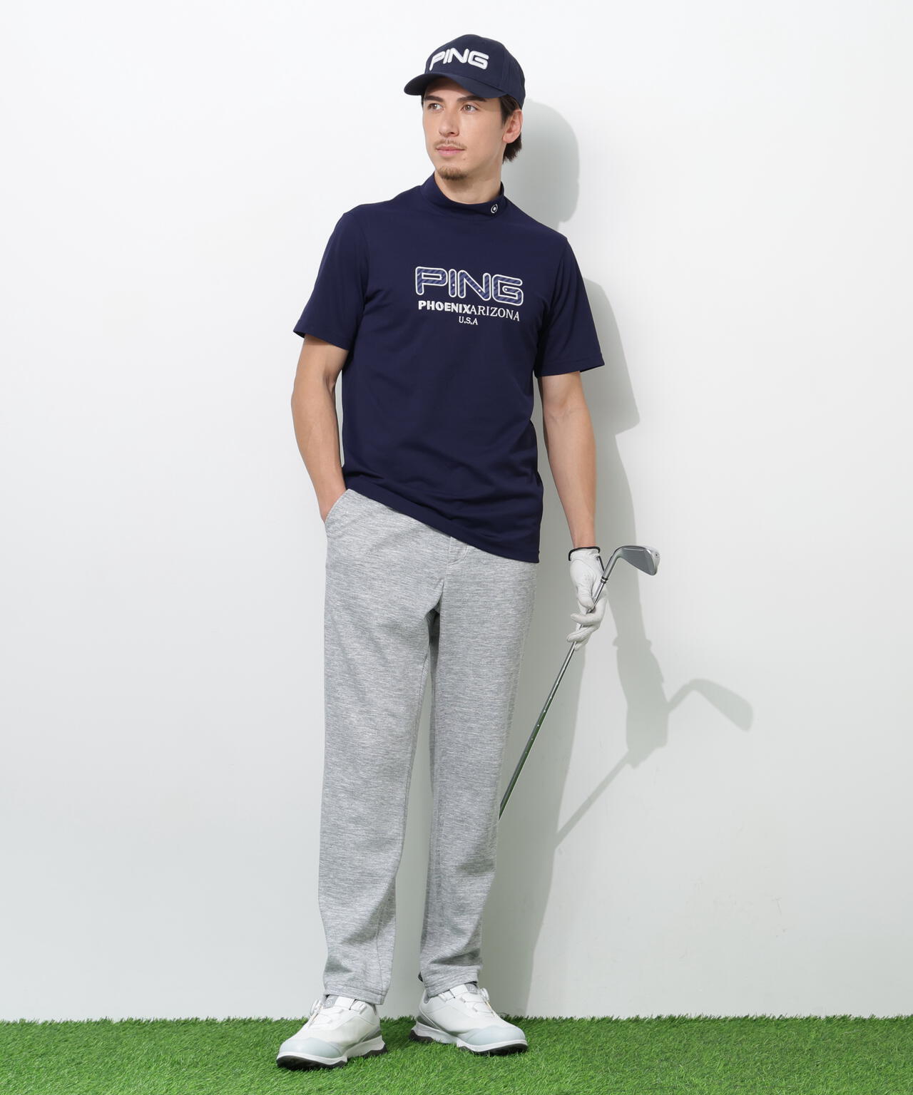 【PING APPAREL】アップリケ半袖ハイネックシャツ <NATIVE> (MENS)