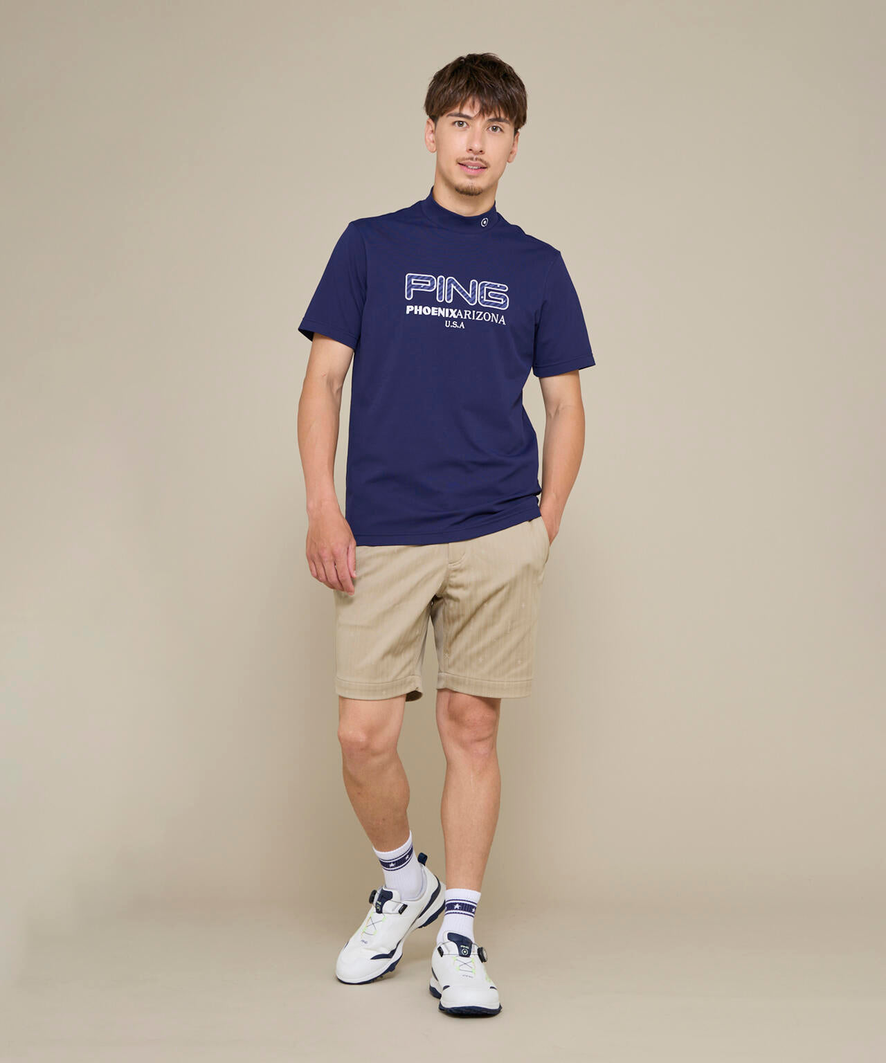【PING APPAREL】アップリケ半袖ハイネックシャツ <NATIVE> (MENS)