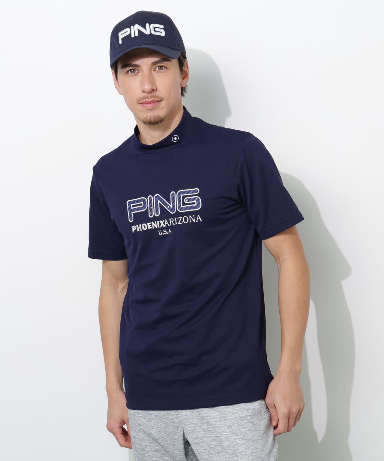【PING APPAREL】アップリケ半袖ハイネックシャツ <NATIVE> (MENS)