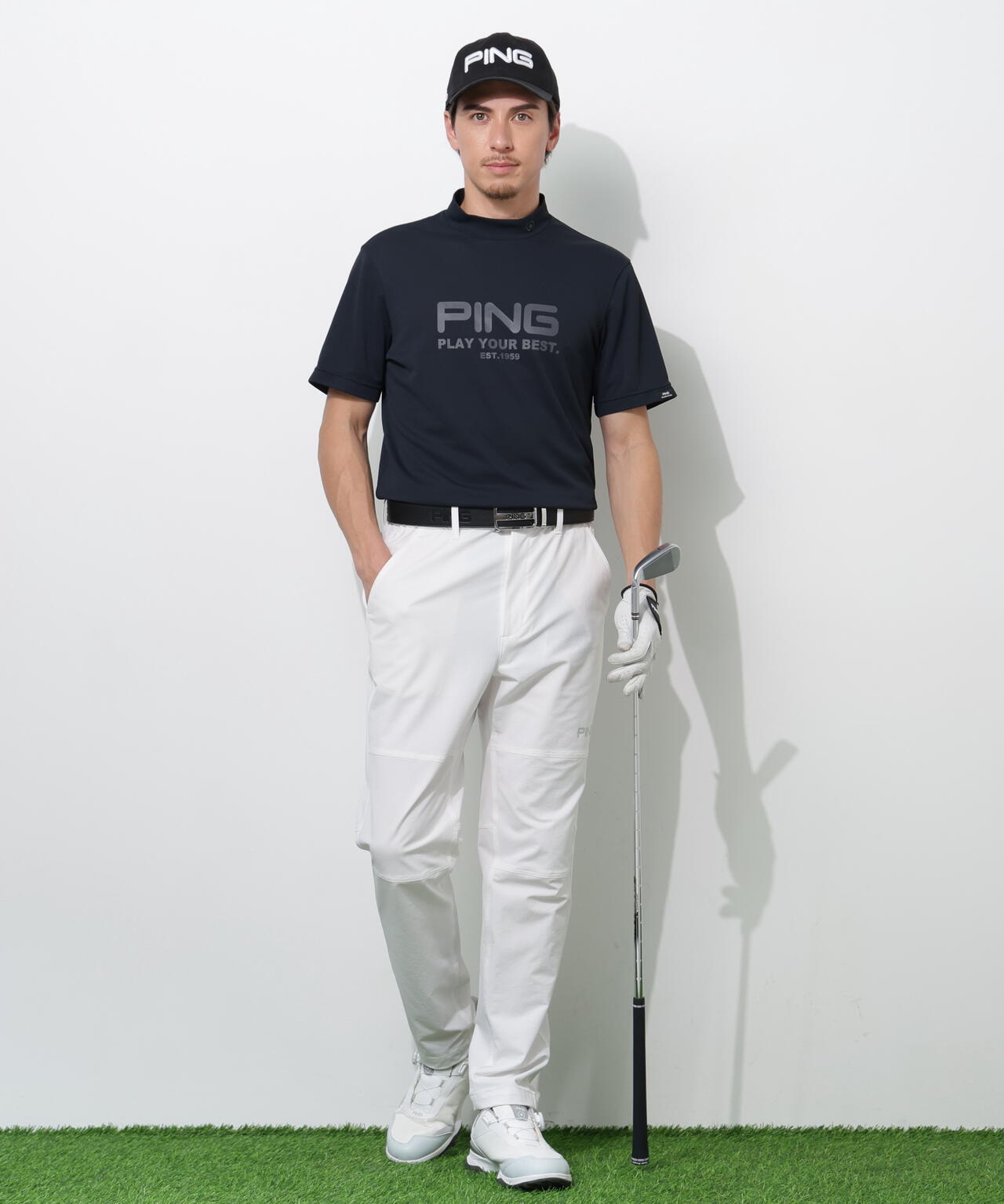 【PING APPAREL】変形カノコ半袖ハイネックカットソー <PERFORMANCE> (MENS)