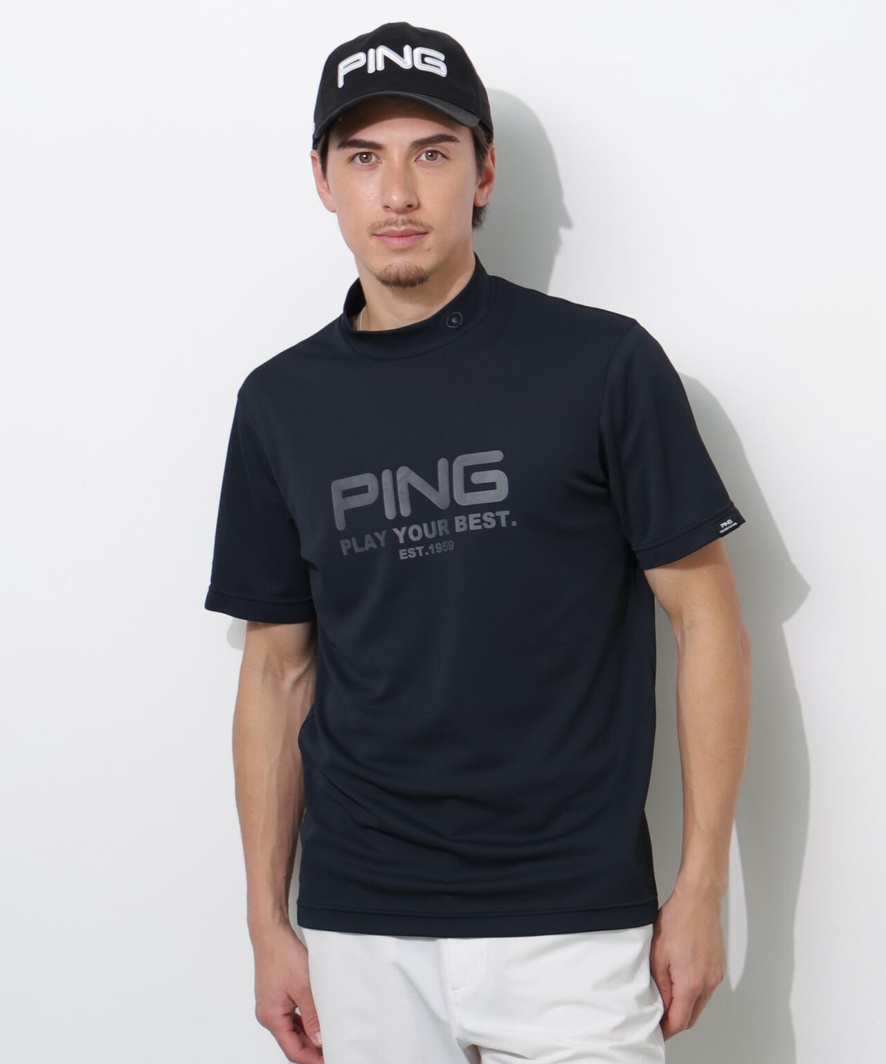【PING APPAREL】変形カノコ半袖ハイネックカットソー <PERFORMANCE> (MENS)