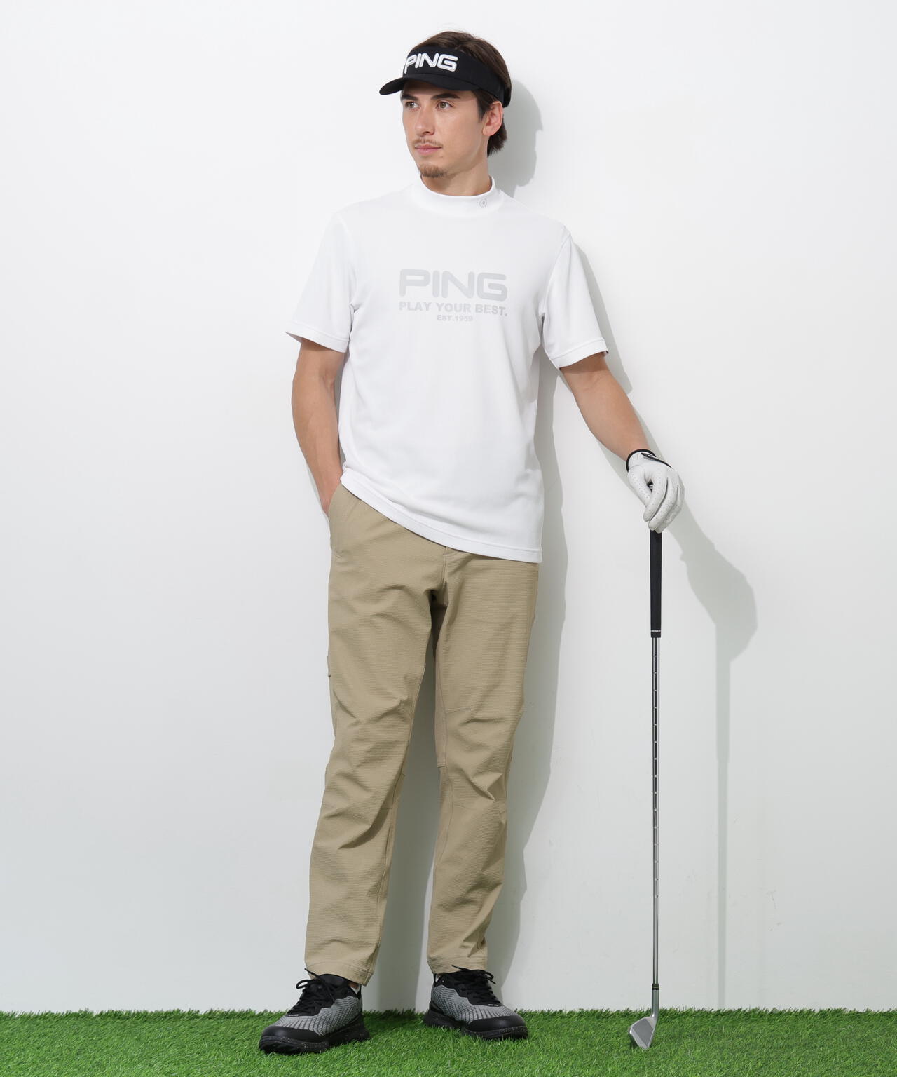 【PING APPAREL】変形カノコ半袖ハイネックカットソー <PERFORMANCE> (MENS)