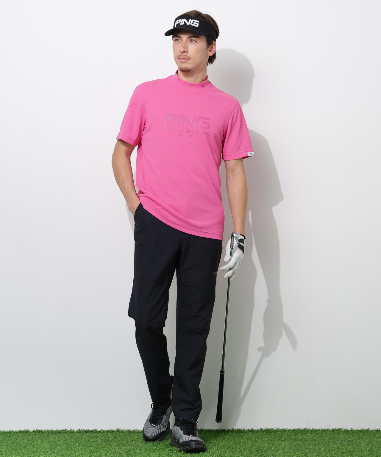 【PING APPAREL】変形カノコ半袖ハイネックカットソー <PERFORMANCE> (MENS)