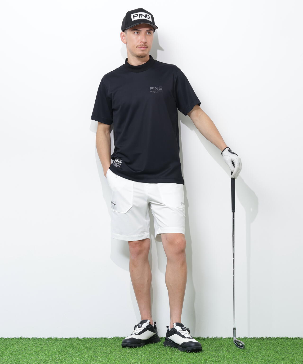 【PING APPAREL】サンベール×クールフローカノコ半袖ハイネックシャツ <GOLD> (MENS)