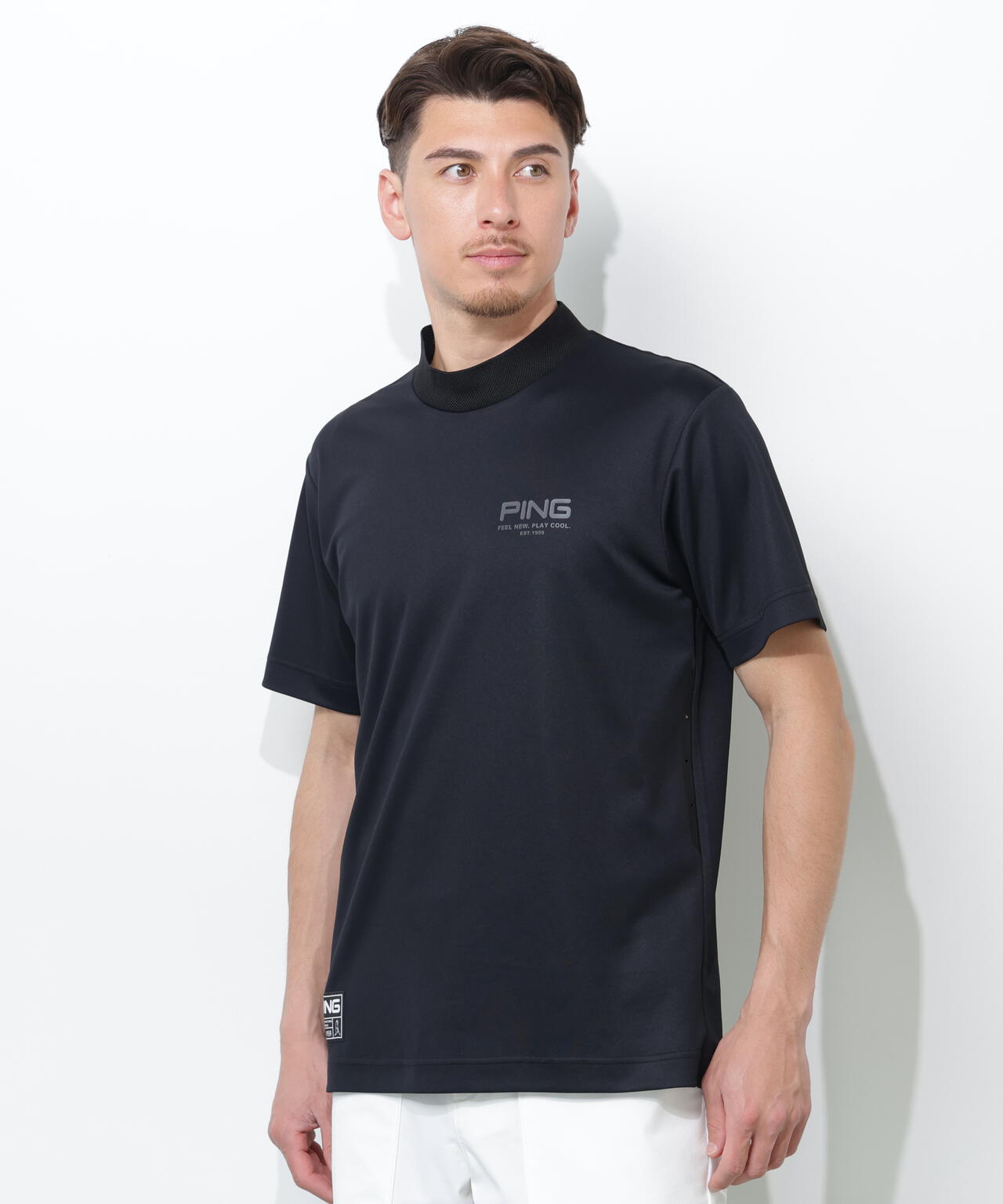 【PING APPAREL】サンベール×クールフローカノコ半袖ハイネックシャツ <GOLD> (MENS)