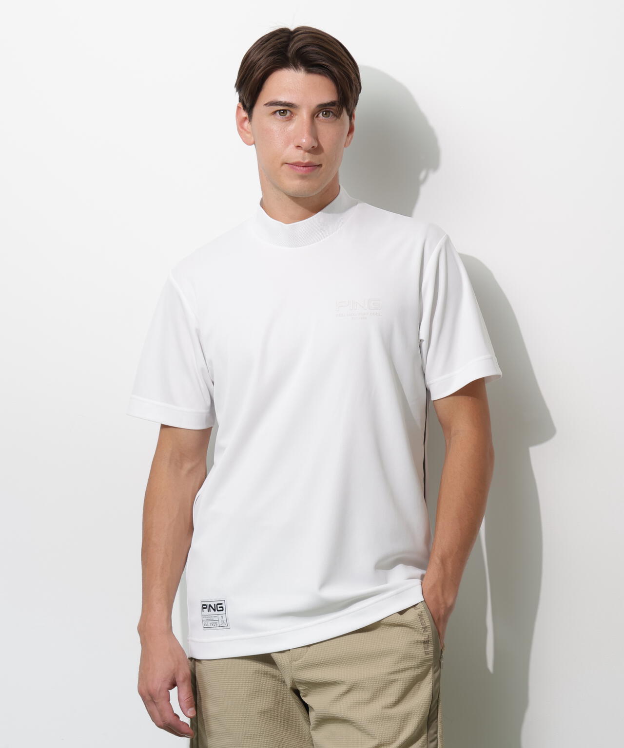 【PING APPAREL】サンベール×クールフローカノコ半袖ハイネックシャツ <GOLD> (MENS)