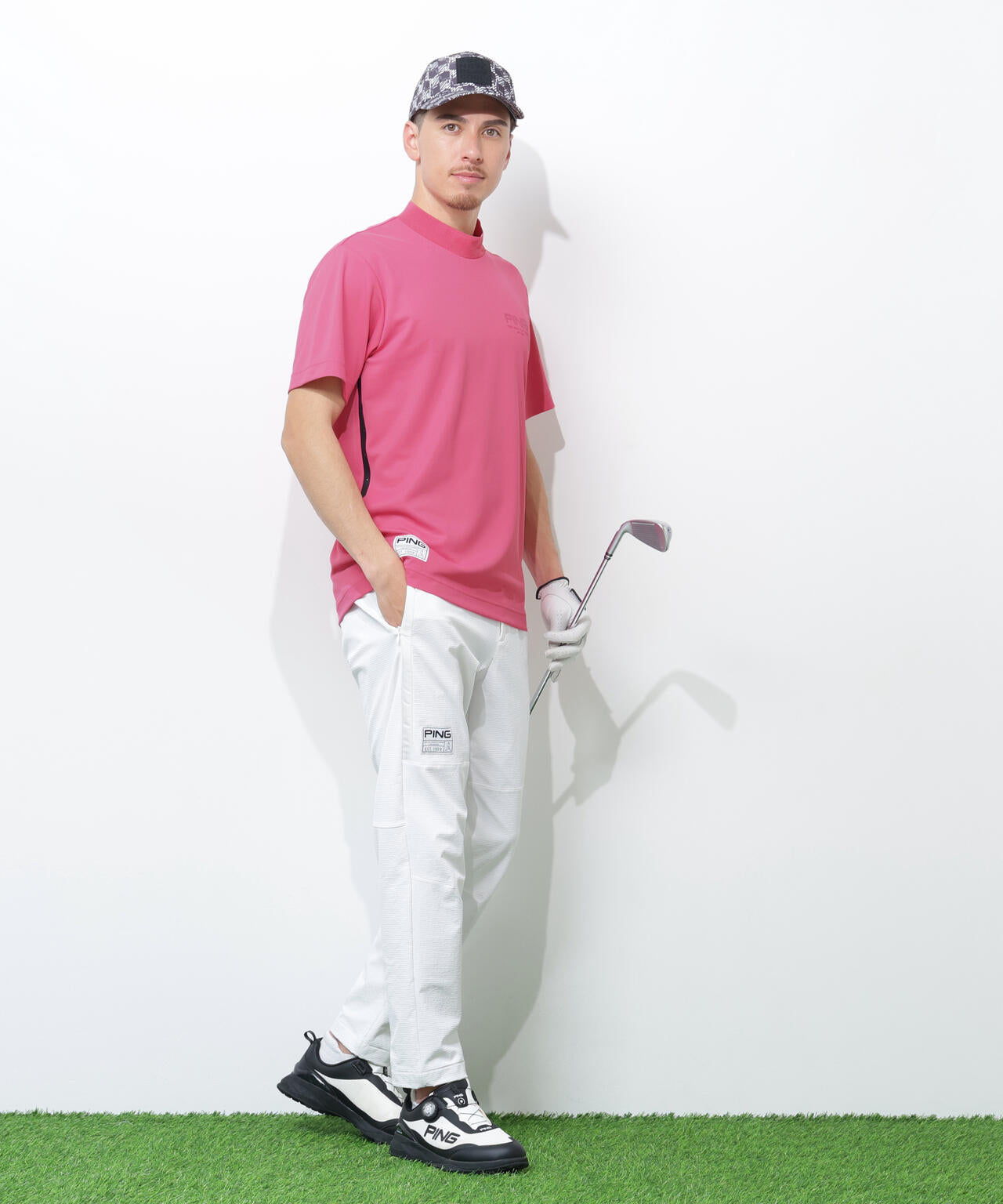 【PING APPAREL】サンベール×クールフローカノコ半袖ハイネックシャツ <GOLD> (MENS)