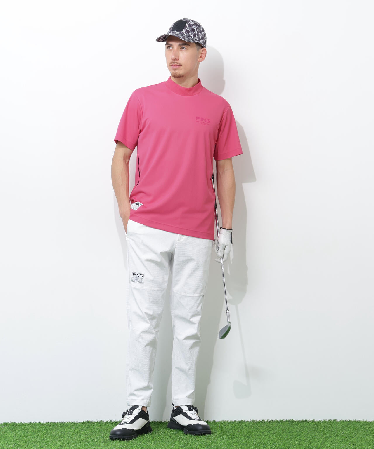【PING APPAREL】サンベール×クールフローカノコ半袖ハイネックシャツ <GOLD> (MENS)