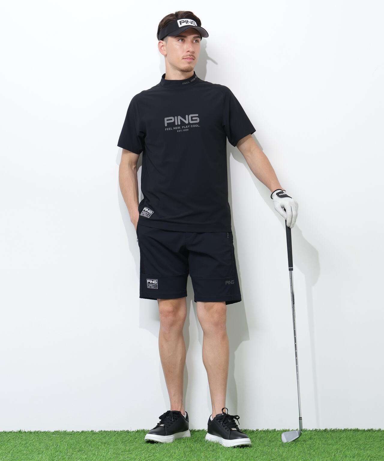 【PING APPAREL】レイブロックエコマイクロカノコ半袖ハイネックシャツ <GOLD> (MENS)