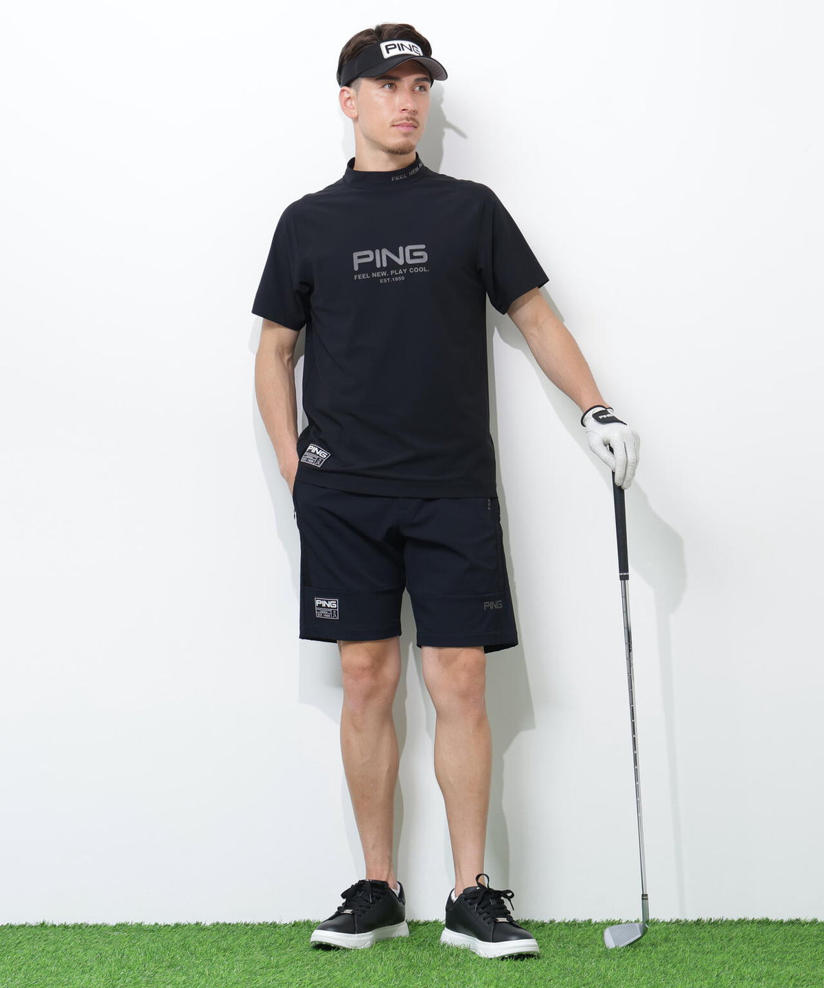 【PING APPAREL】レイブロックエコマイクロカノコ半袖ハイネックシャツ <GOLD> (MENS)
