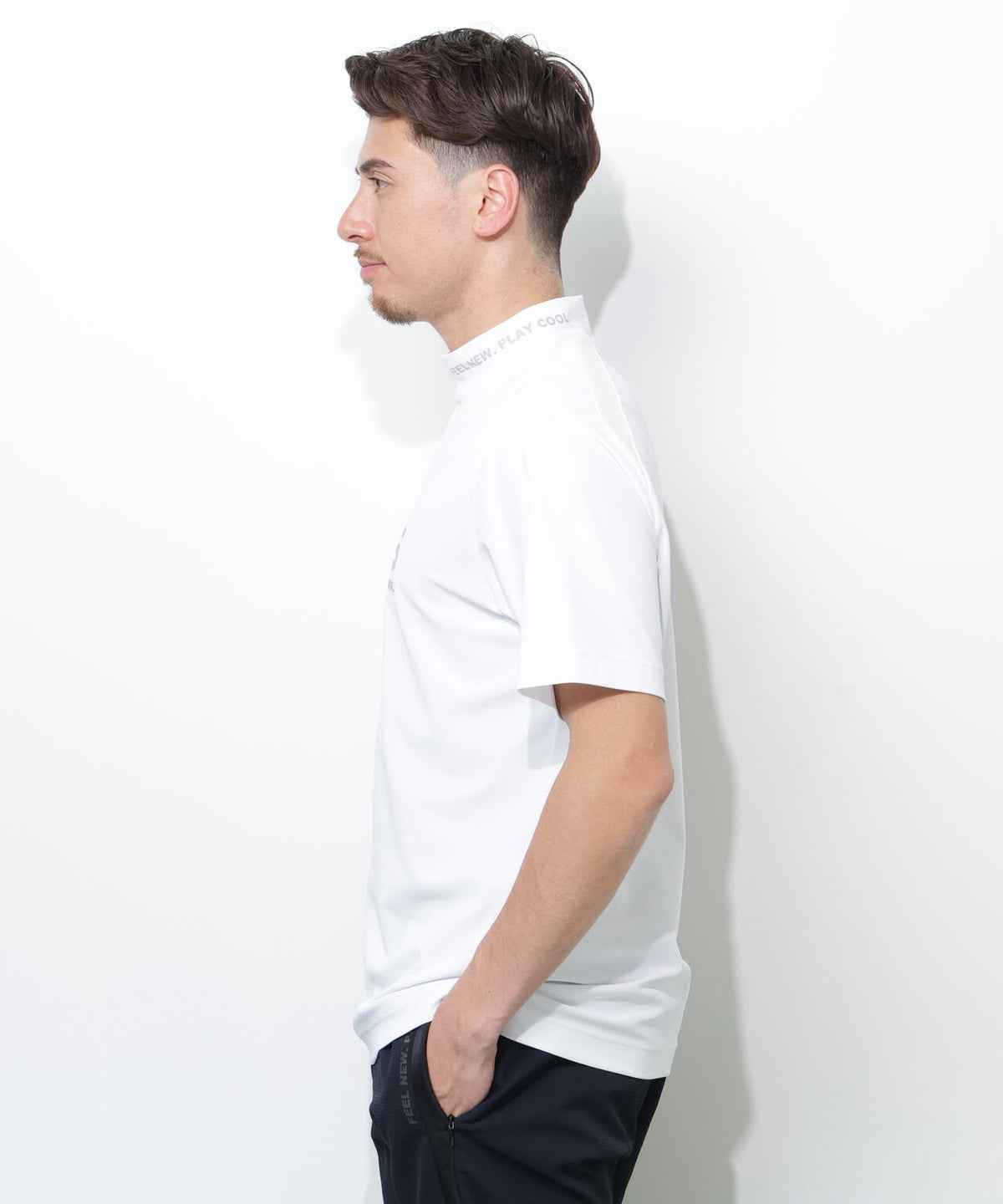 【PING APPAREL】レイブロックエコマイクロカノコ半袖ハイネックシャツ <GOLD> (MENS)