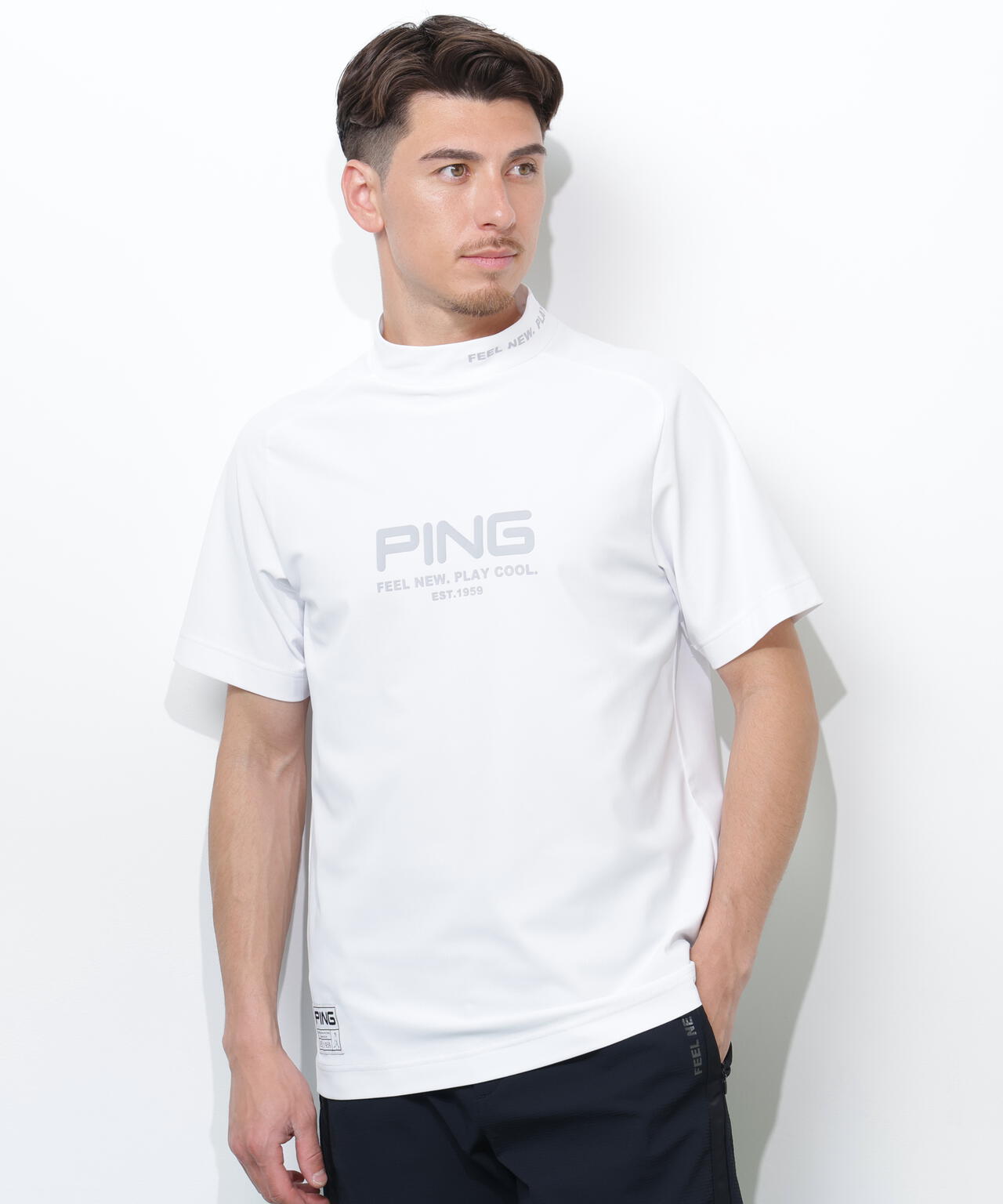 【PING APPAREL】レイブロックエコマイクロカノコ半袖ハイネックシャツ <GOLD> (MENS)