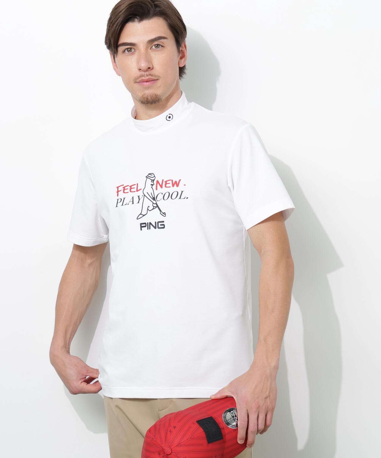 【PING APPAREL】SNAPTEXカノコインレーMr.PINGプリント半袖ハイネックカットソー <NATIVE> (MENS)