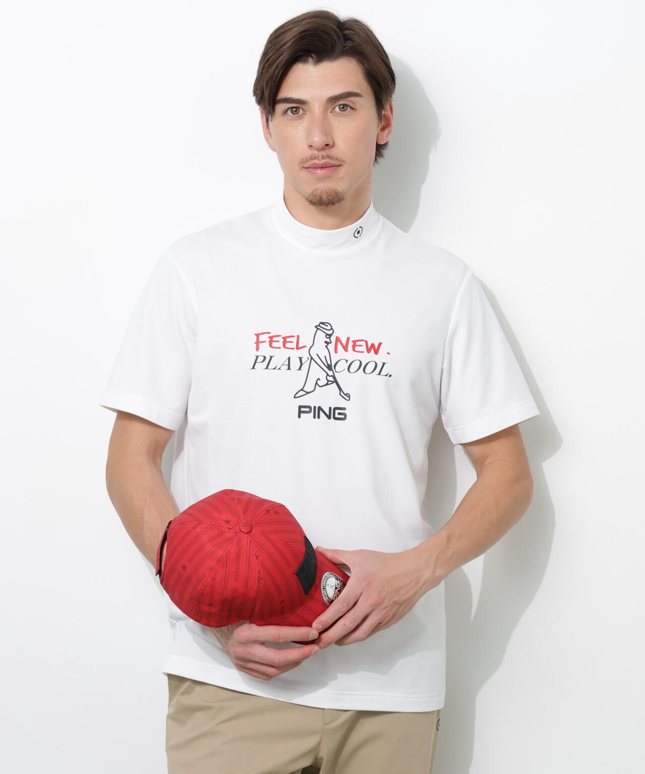 【PING APPAREL】SNAPTEXカノコインレーMr.PINGプリント半袖ハイネックカットソー <NATIVE> (MENS)