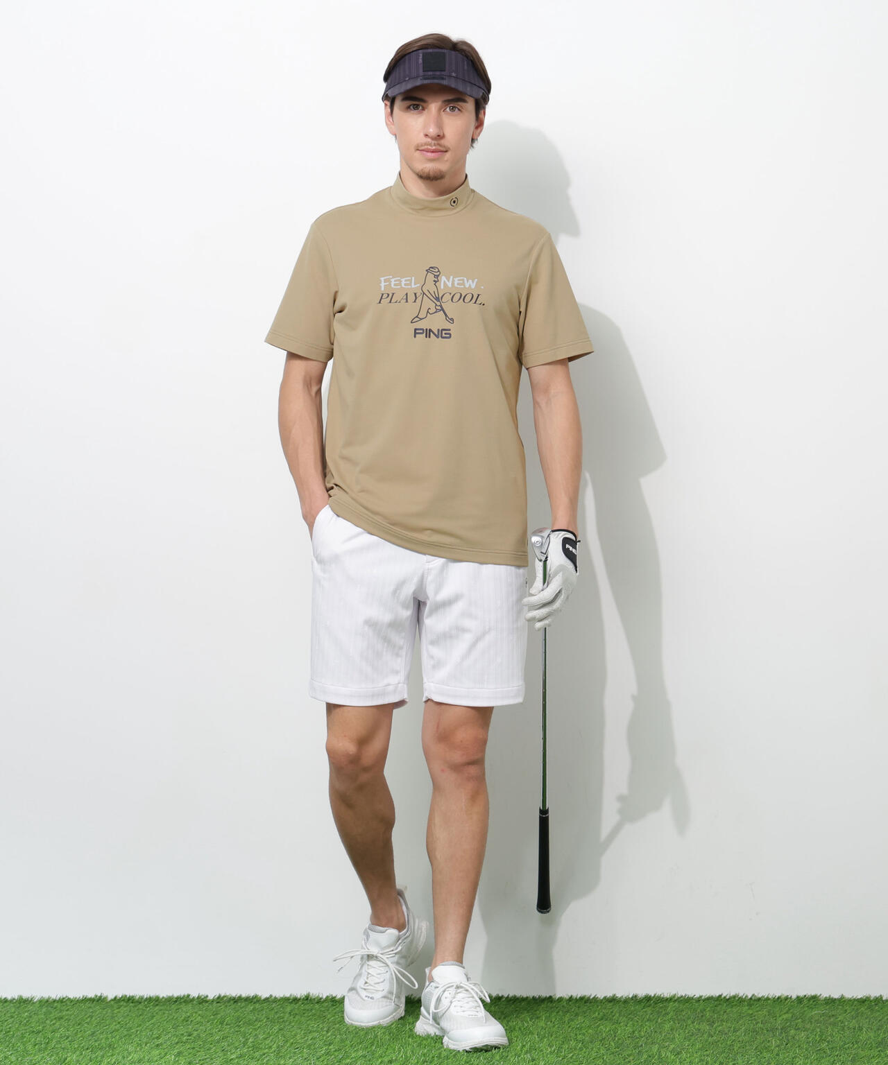 【PING APPAREL】SNAPTEXカノコインレーMr.PINGプリント半袖ハイネックカットソー <NATIVE> (MENS)