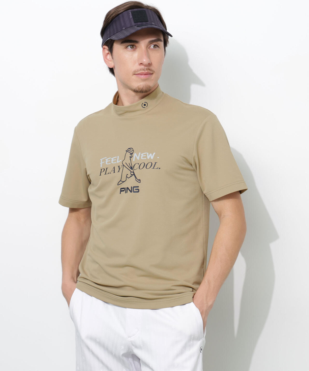 【PING APPAREL】SNAPTEXカノコインレーMr.PINGプリント半袖ハイネックカットソー <NATIVE> (MENS)