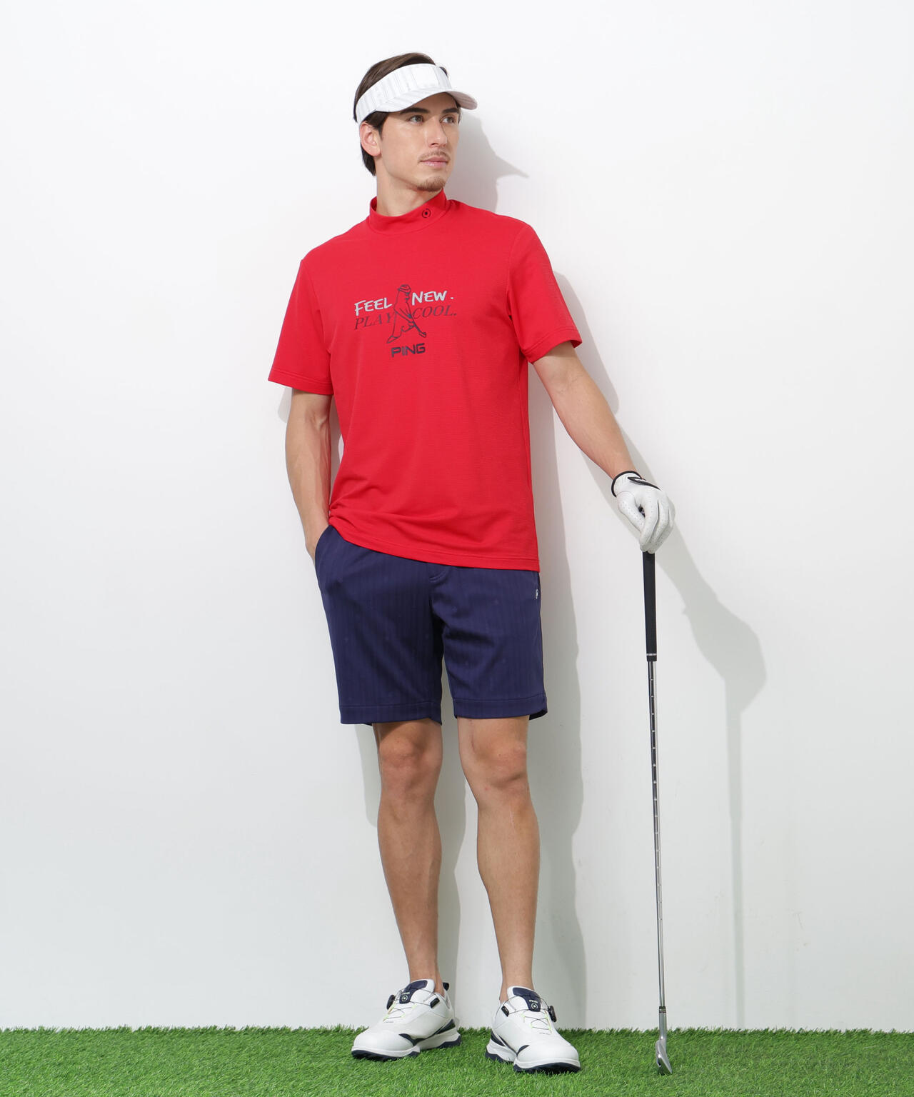 【PING APPAREL】SNAPTEXカノコインレーMr.PINGプリント半袖ハイネックカットソー <NATIVE> (MENS)