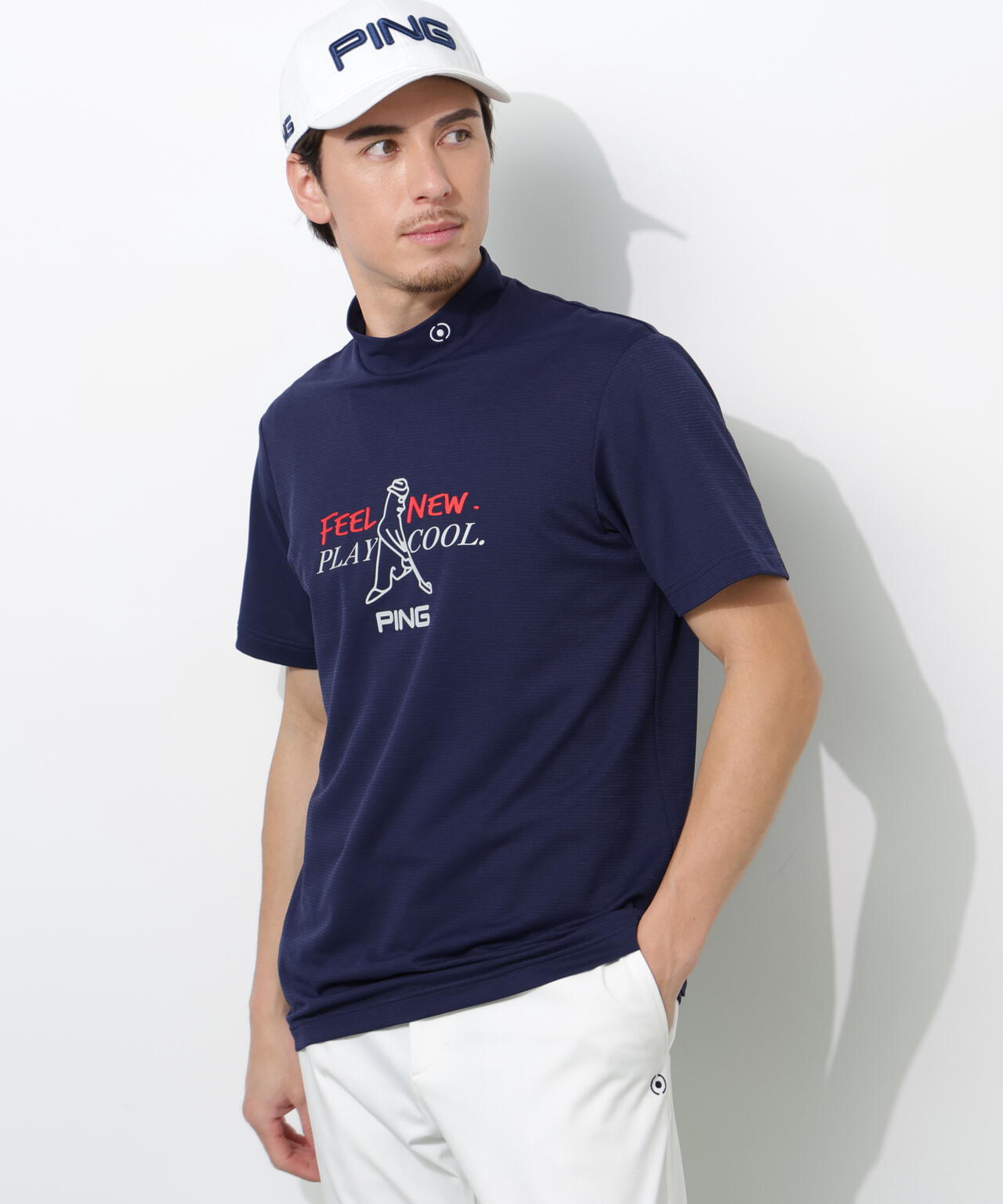 【PING APPAREL】SNAPTEXカノコインレーMr.PINGプリント半袖ハイネックカットソー <NATIVE> (MENS)