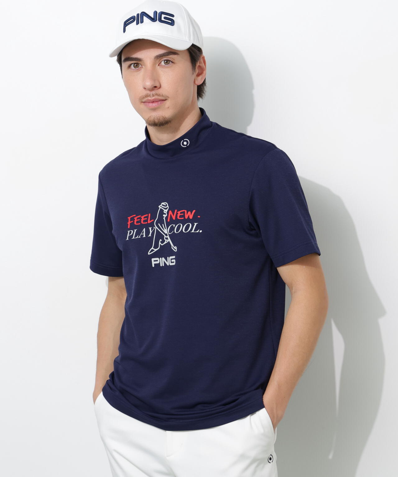 【PING APPAREL】SNAPTEXカノコインレーMr.PINGプリント半袖ハイネックカットソー <NATIVE> (MENS)