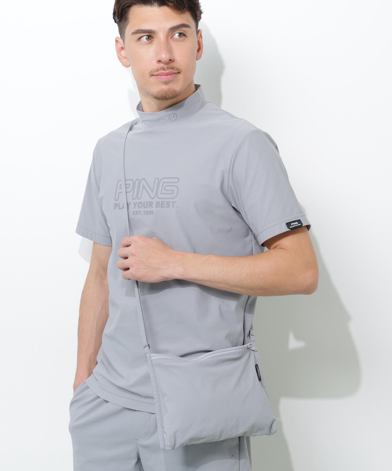 【PING APPAREL】全方向ストレッチドットメッシュ半袖ハイネックシャツ×ショートパンツ <PERFORMANCE> (MENS)