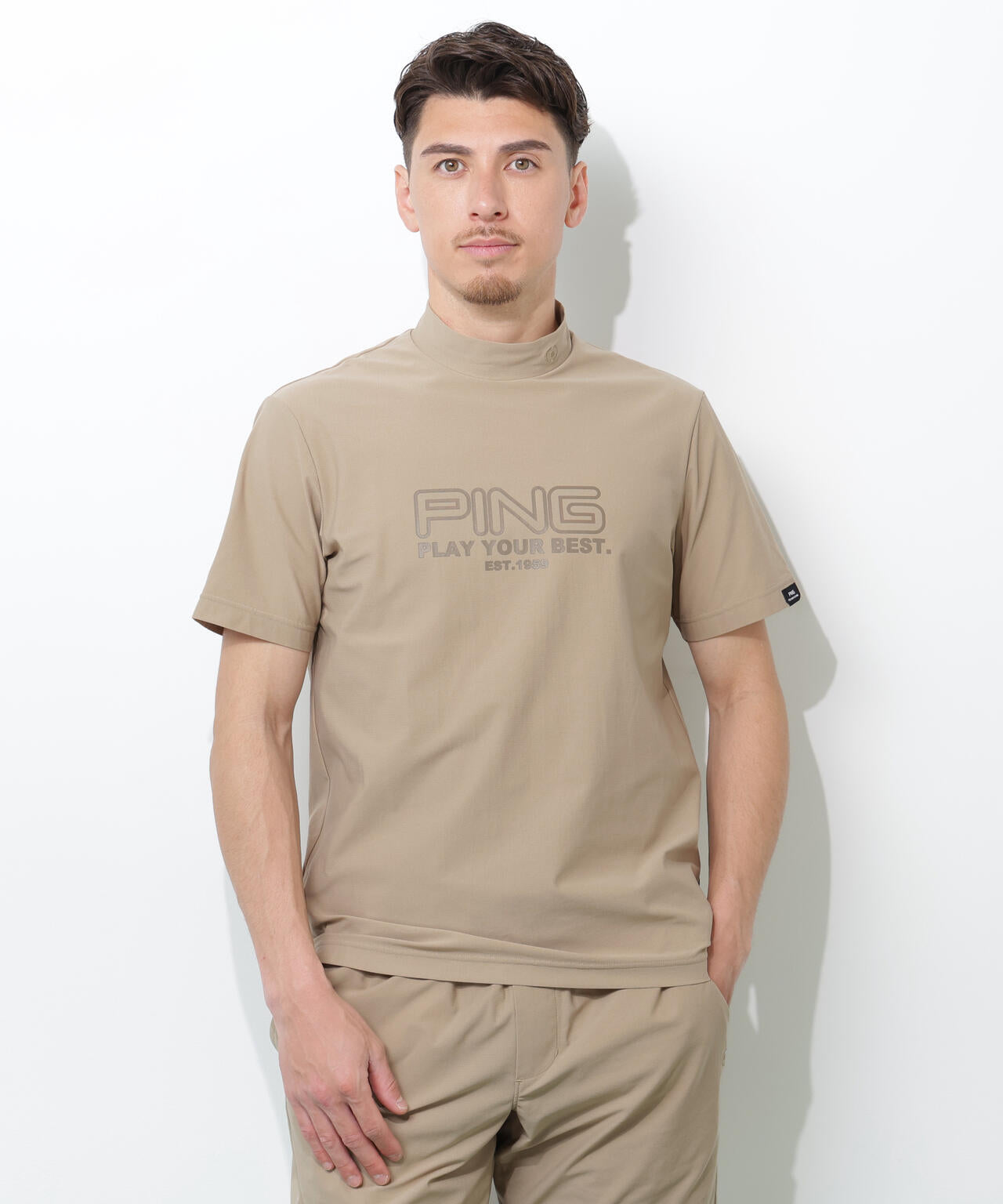 【PING APPAREL】全方向ストレッチドットメッシュ半袖ハイネックシャツ×ショートパンツ <PERFORMANCE> (MENS)