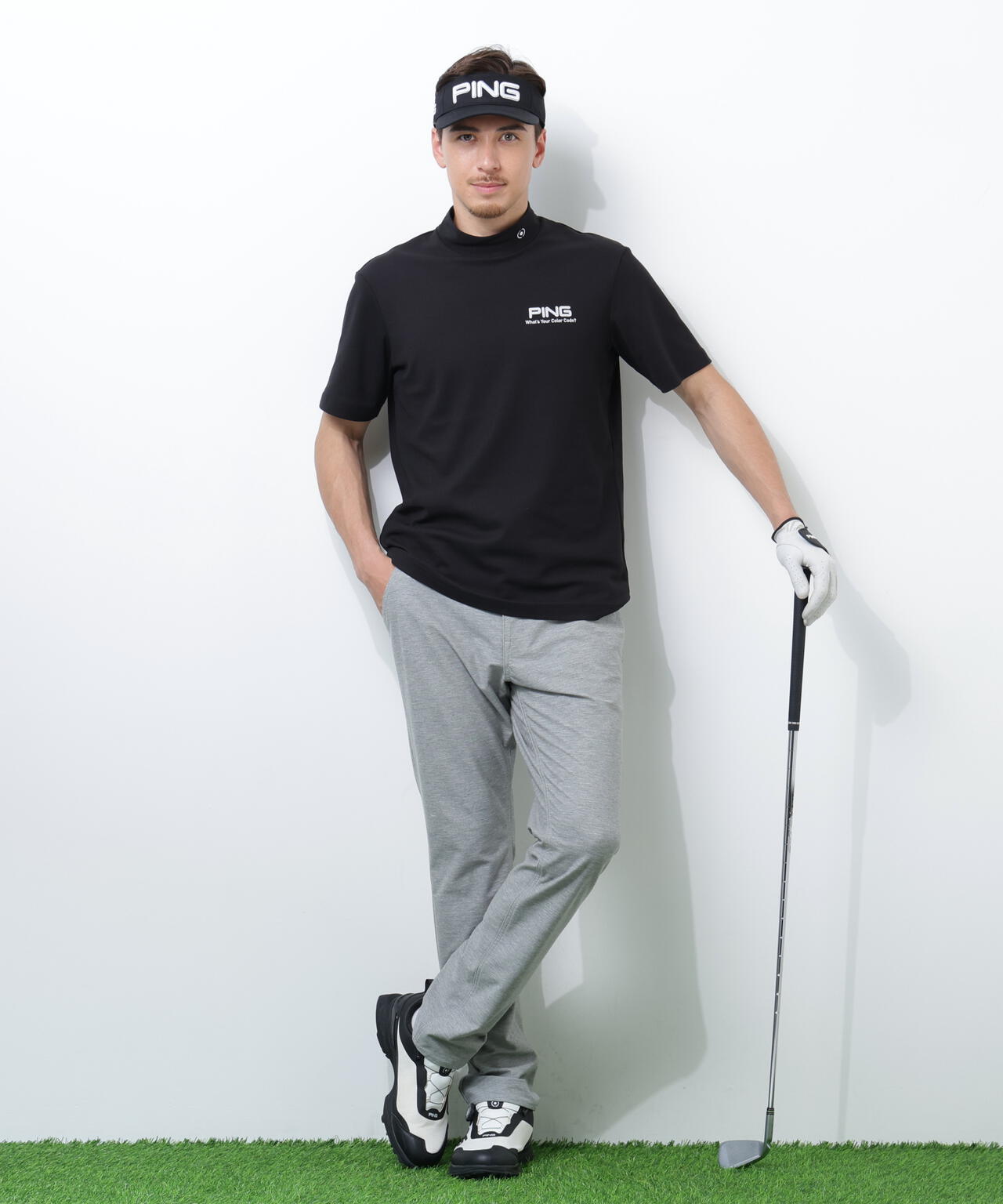 【PING APPAREL】【10カラーシリーズ】PEカノコ半袖ハイネックシャツ <NATIVE> (MENS)