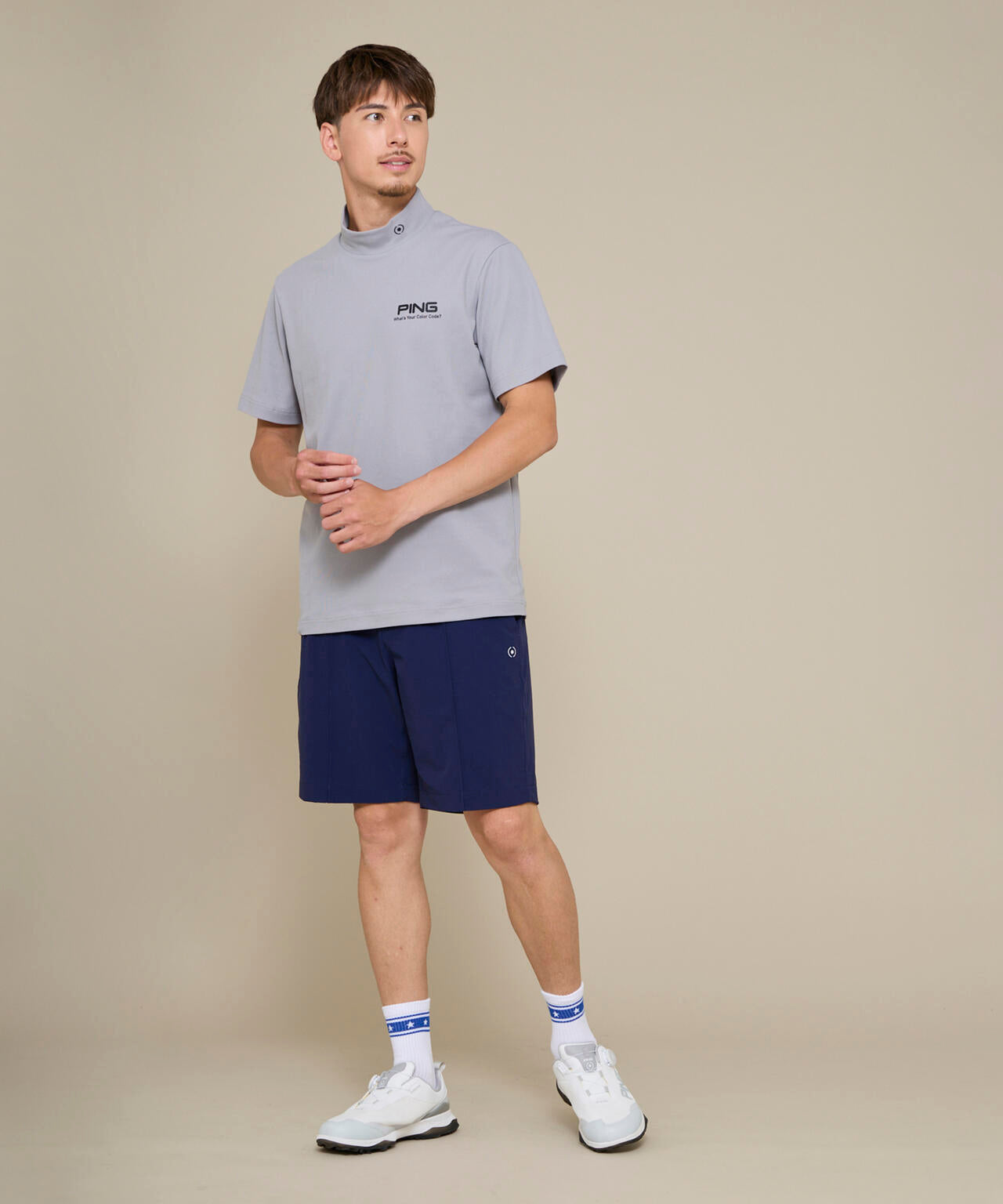 【PING APPAREL】【10カラーシリーズ】PEカノコ半袖ハイネックシャツ <NATIVE> (MENS)