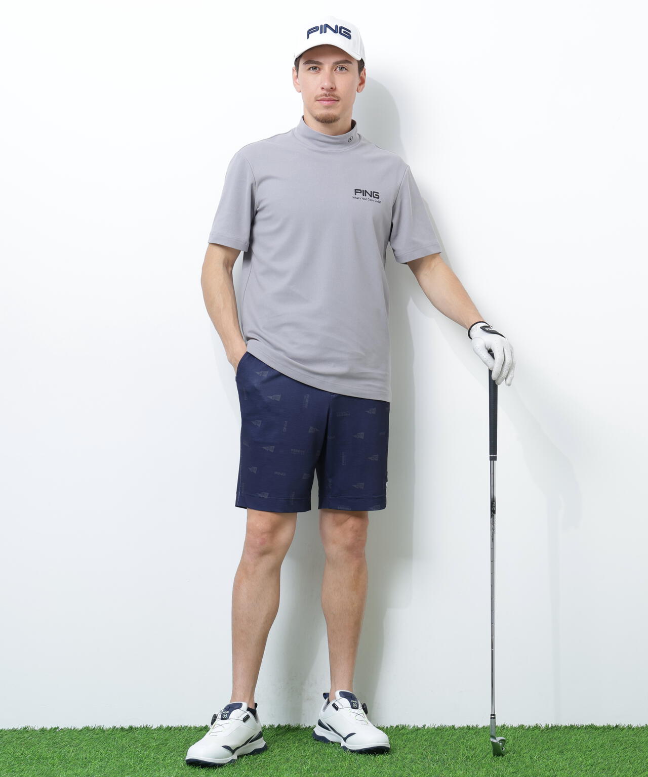 【PING APPAREL】【10カラーシリーズ】PEカノコ半袖ハイネックシャツ <NATIVE> (MENS)