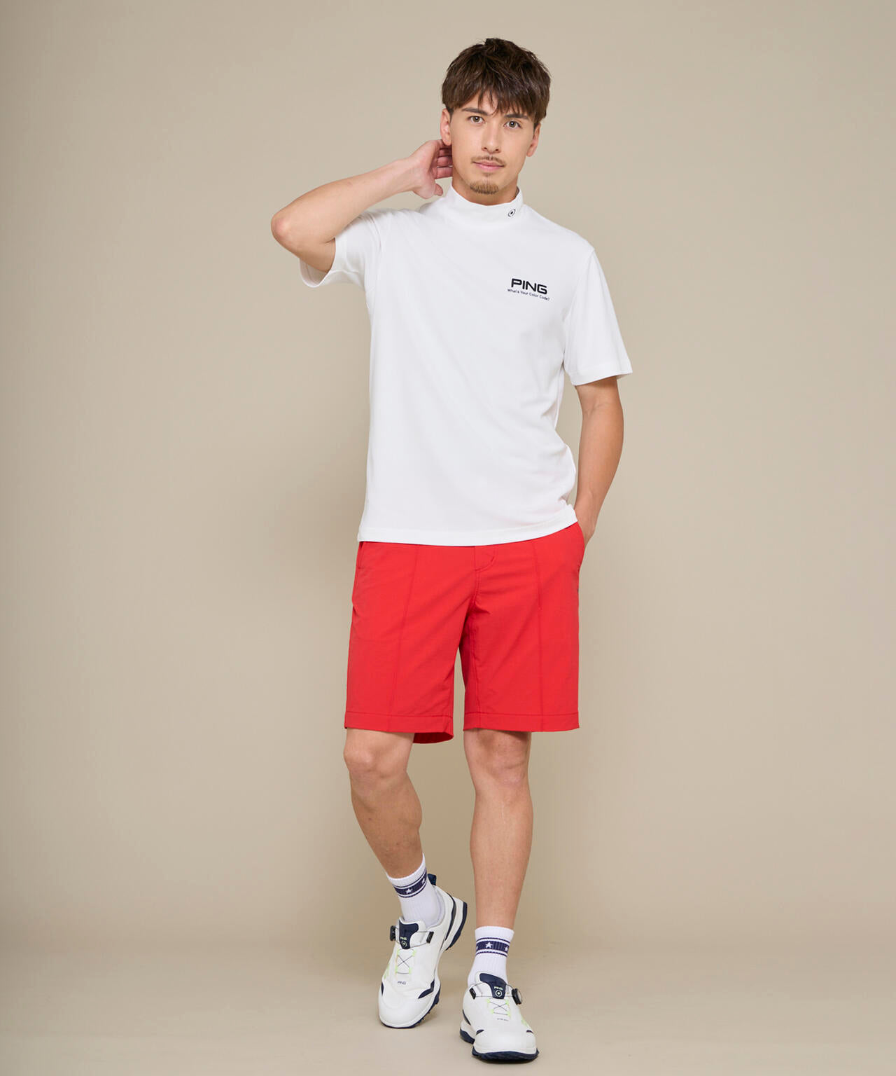 【PING APPAREL】【10カラーシリーズ】PEカノコ半袖ハイネックシャツ <NATIVE> (MENS)