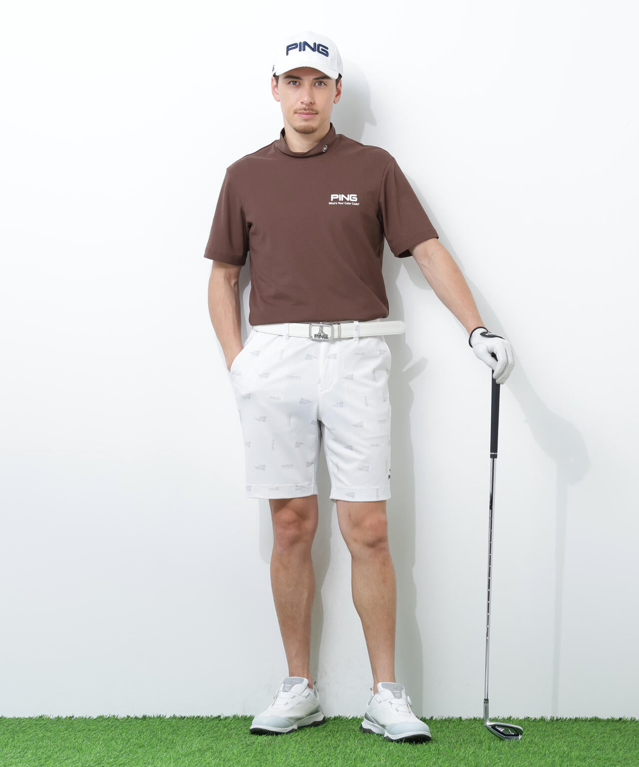 【PING APPAREL】【10カラーシリーズ】PEカノコ半袖ハイネックシャツ <NATIVE> (MENS)