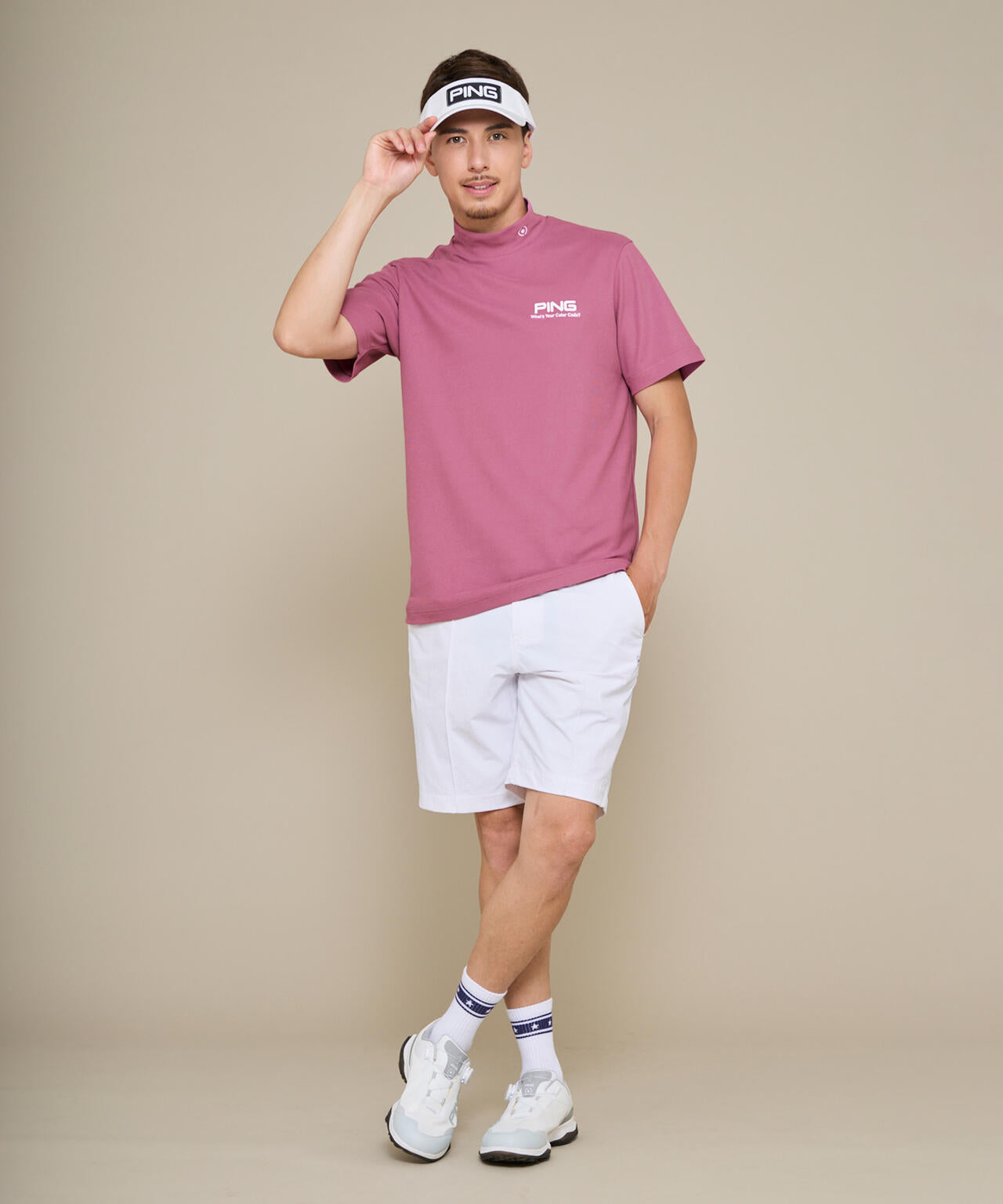 【PING APPAREL】【10カラーシリーズ】PEカノコ半袖ハイネックシャツ <NATIVE> (MENS)