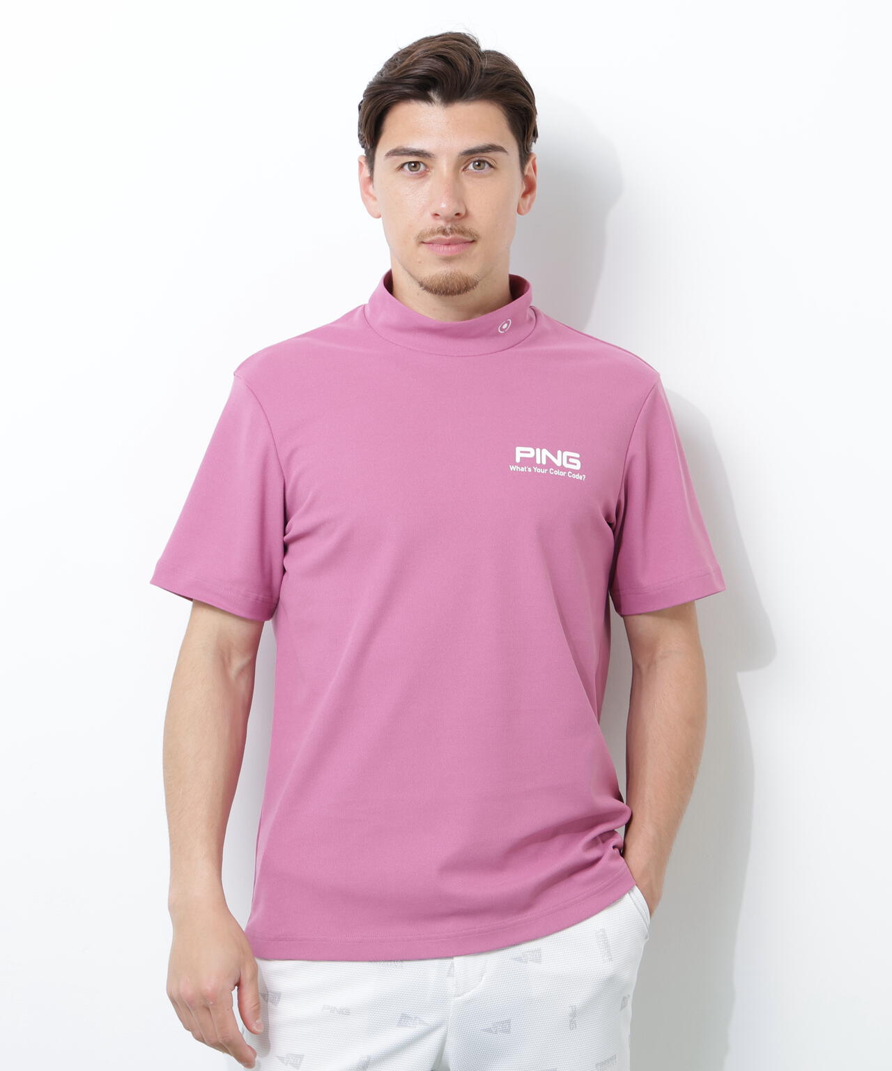【PING APPAREL】【10カラーシリーズ】PEカノコ半袖ハイネックシャツ <NATIVE> (MENS)