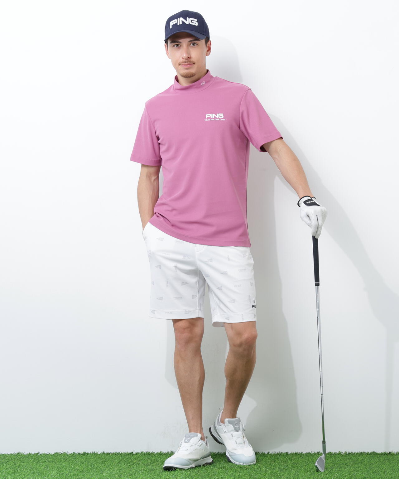 【PING APPAREL】【10カラーシリーズ】PEカノコ半袖ハイネックシャツ <NATIVE> (MENS)