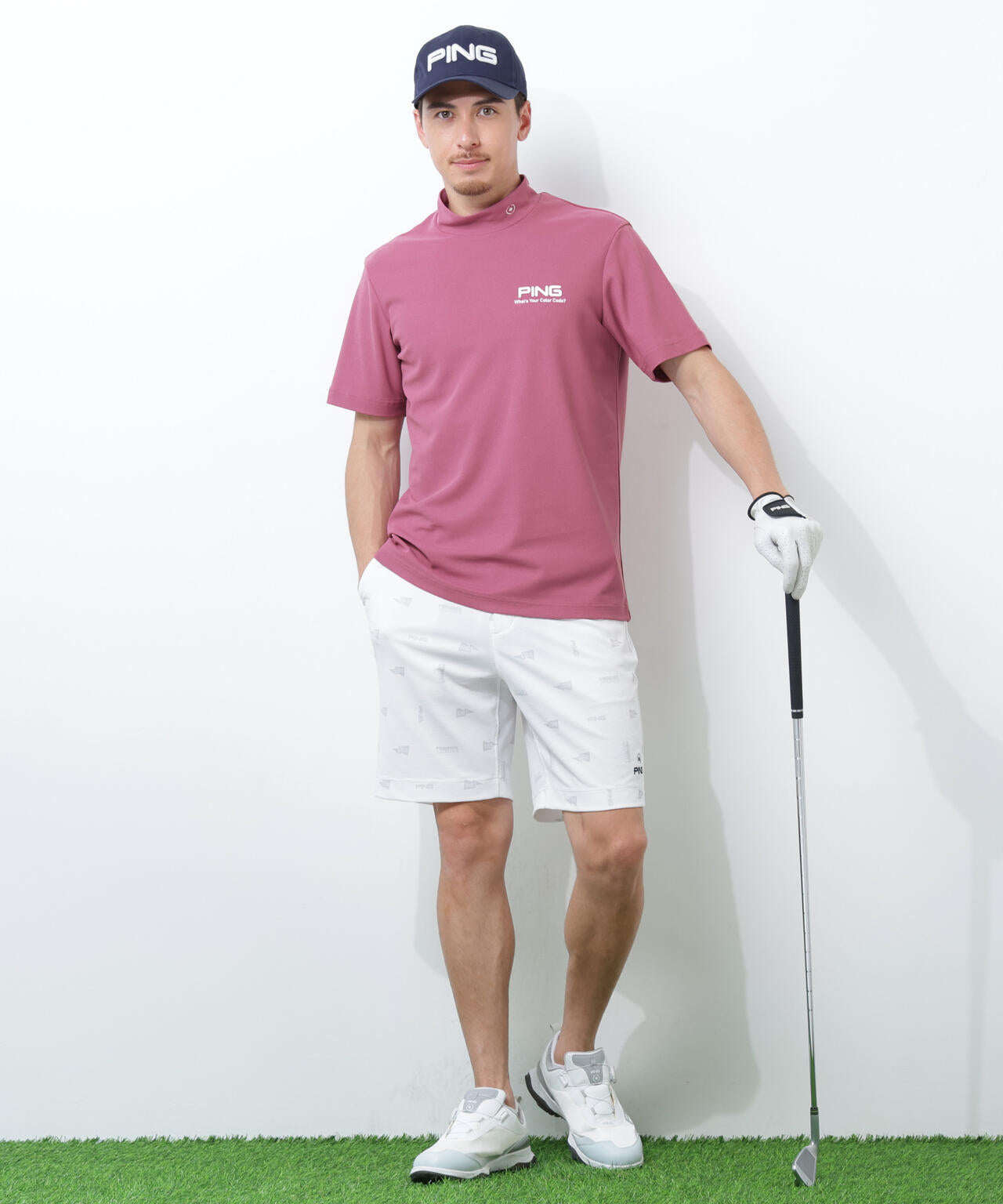 【PING APPAREL】【10カラーシリーズ】PEカノコ半袖ハイネックシャツ <NATIVE> (MENS)