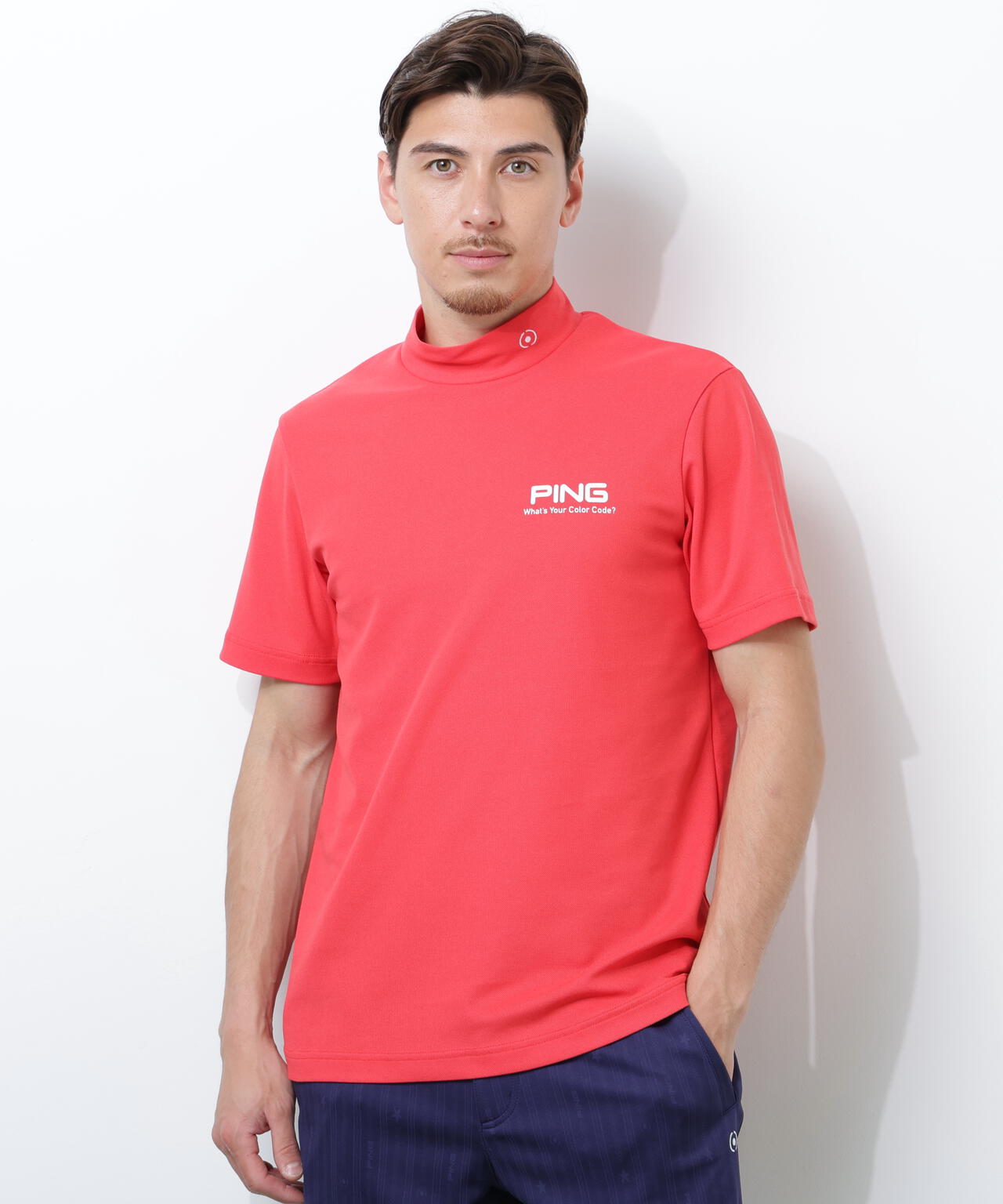 【PING APPAREL】【10カラーシリーズ】PEカノコ半袖ハイネックシャツ <NATIVE> (MENS)