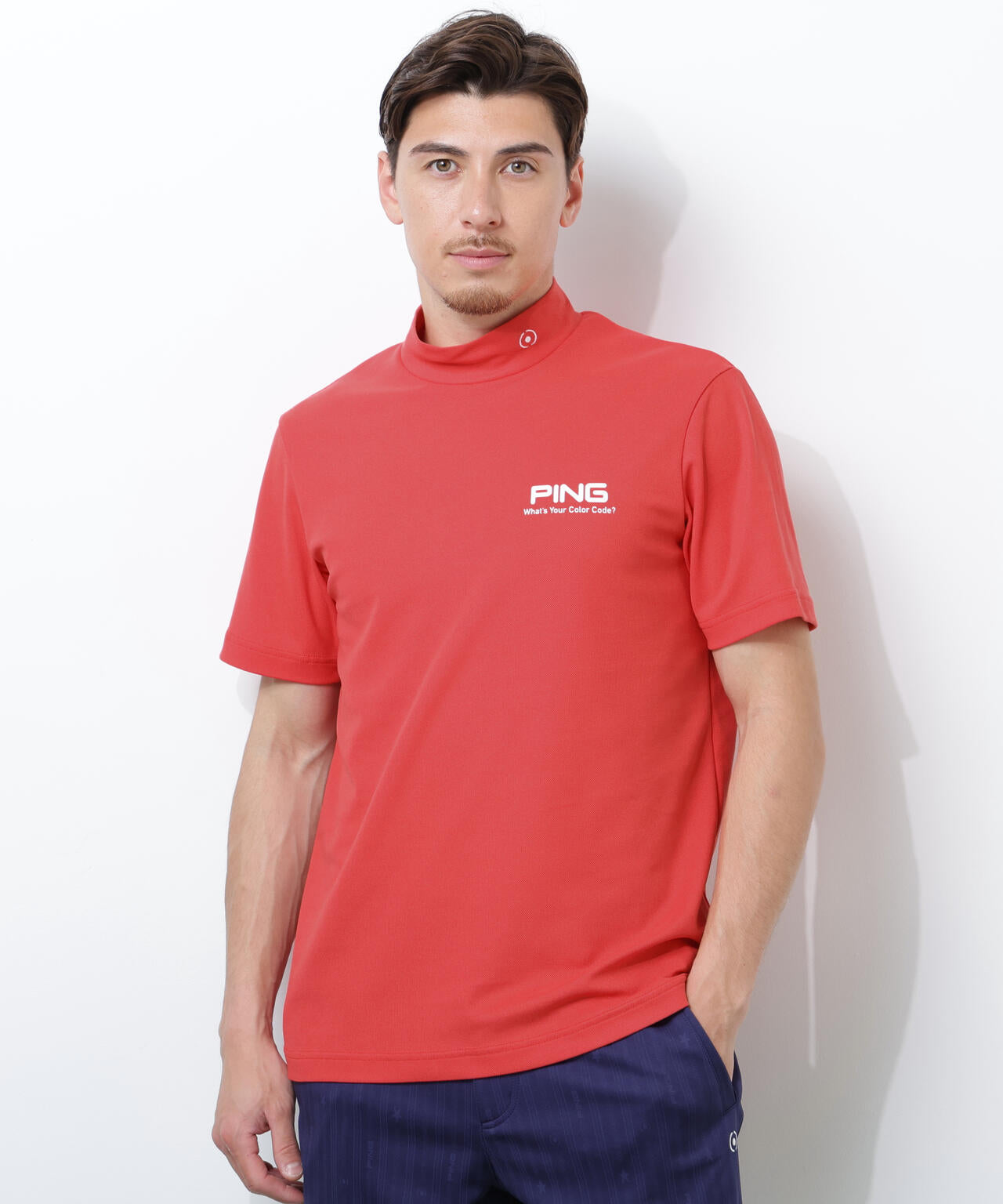 【PING APPAREL】【10カラーシリーズ】PEカノコ半袖ハイネックシャツ <NATIVE> (MENS)