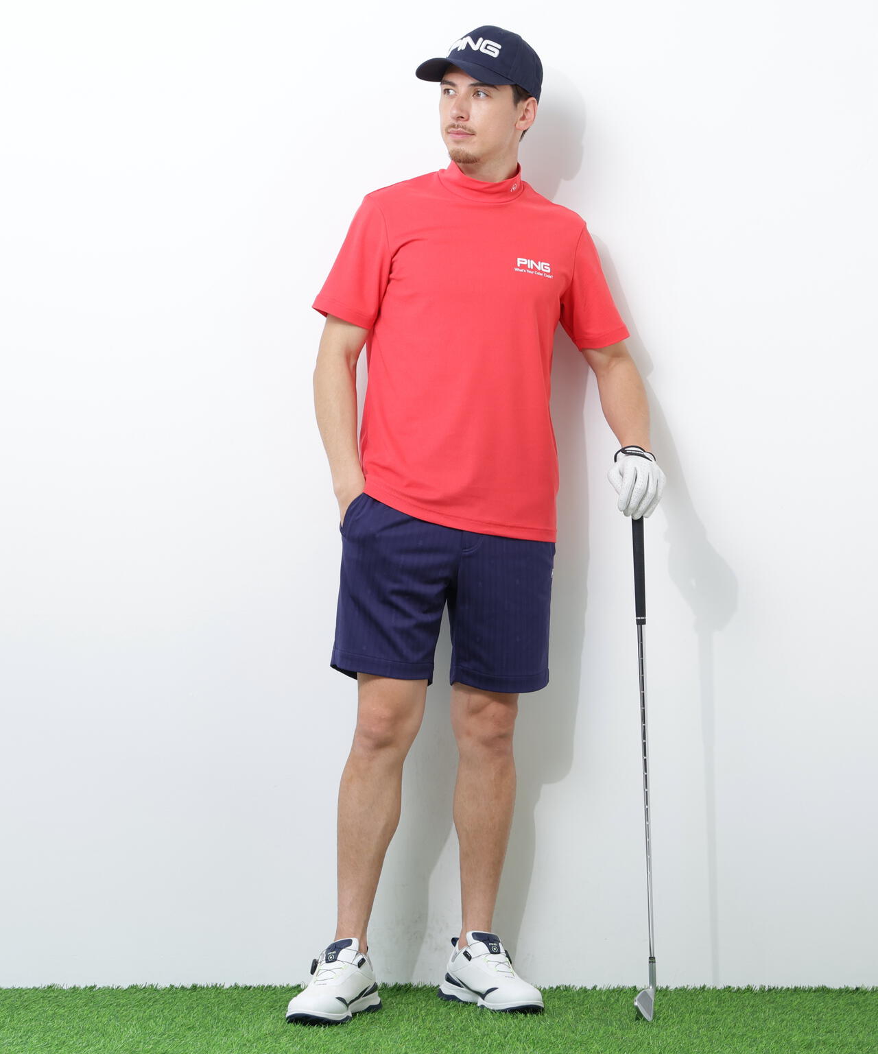 【PING APPAREL】【10カラーシリーズ】PEカノコ半袖ハイネックシャツ <NATIVE> (MENS)