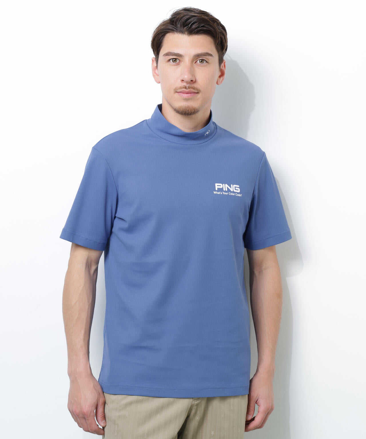 【PING APPAREL】【10カラーシリーズ】PEカノコ半袖ハイネックシャツ <NATIVE> (MENS)