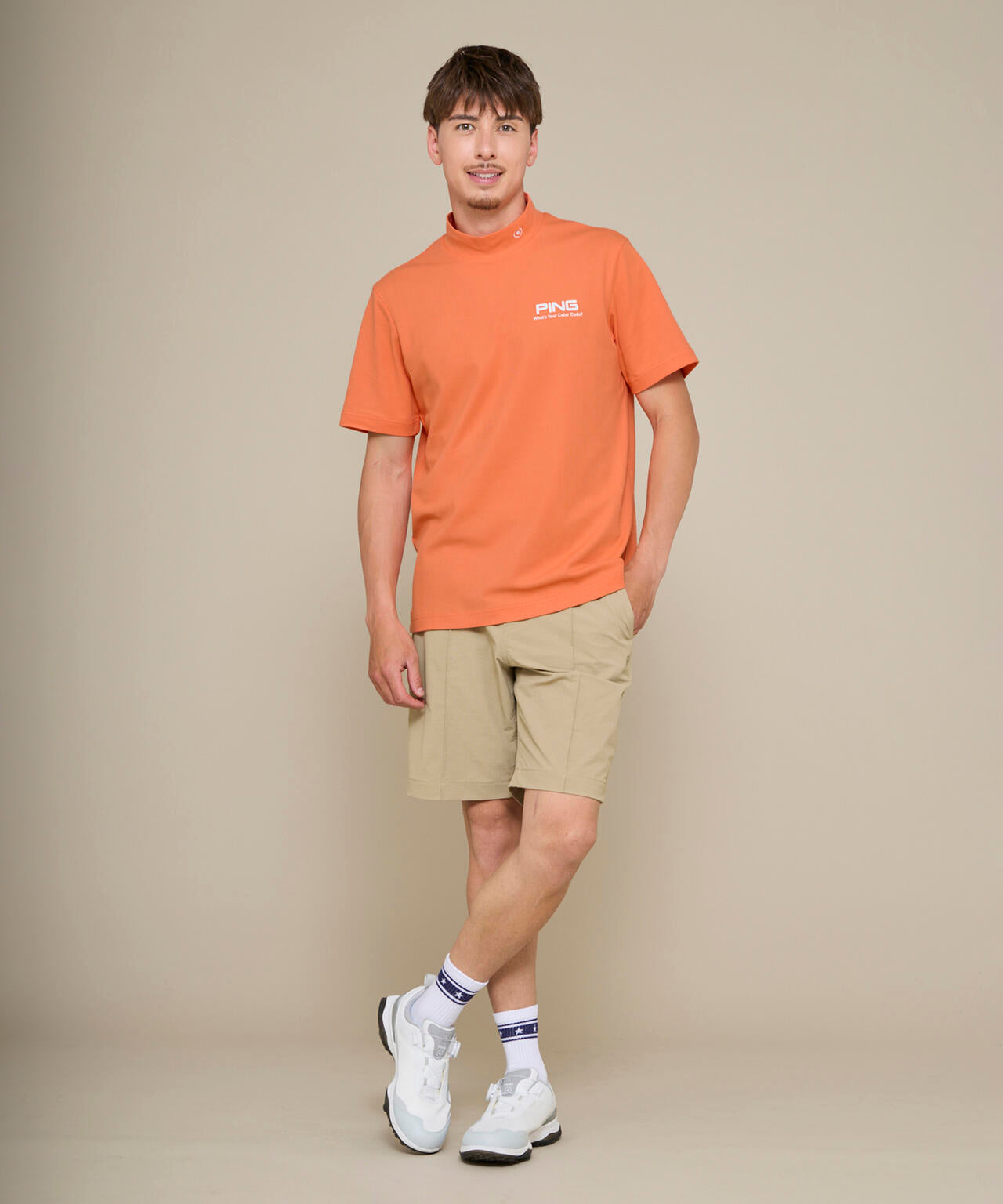 【PING APPAREL】【10カラーシリーズ】PEカノコ半袖ハイネックシャツ <NATIVE> (MENS)