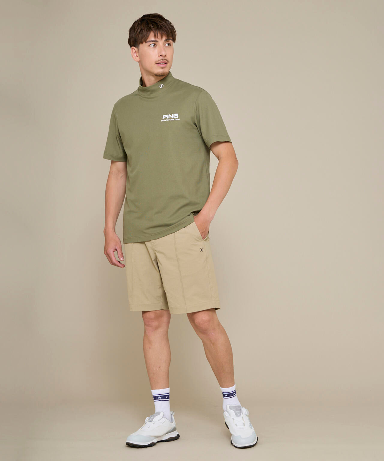 【PING APPAREL】【10カラーシリーズ】PEカノコ半袖ハイネックシャツ <NATIVE> (MENS)