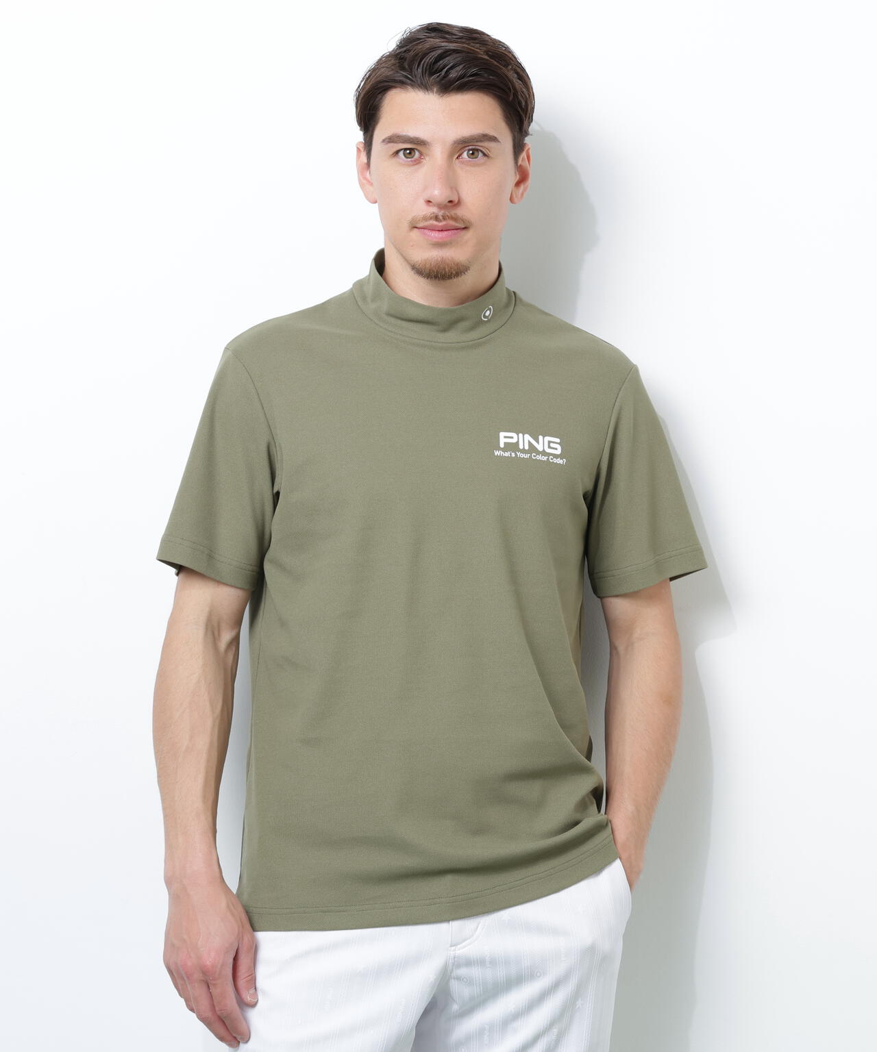 【PING APPAREL】【10カラーシリーズ】PEカノコ半袖ハイネックシャツ <NATIVE> (MENS)