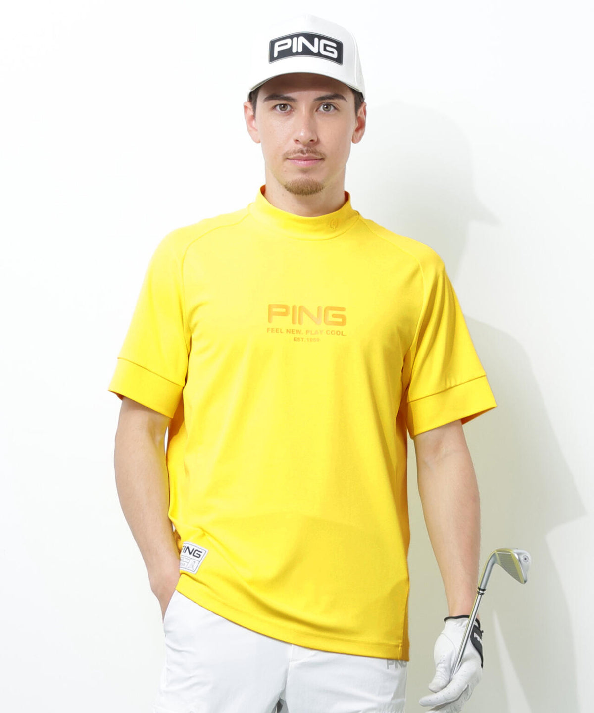 【PING APPAREL】【UVカット・吸水速乾】テラカノコ半袖ハイネックシャツ <GOLD> (MENS)
