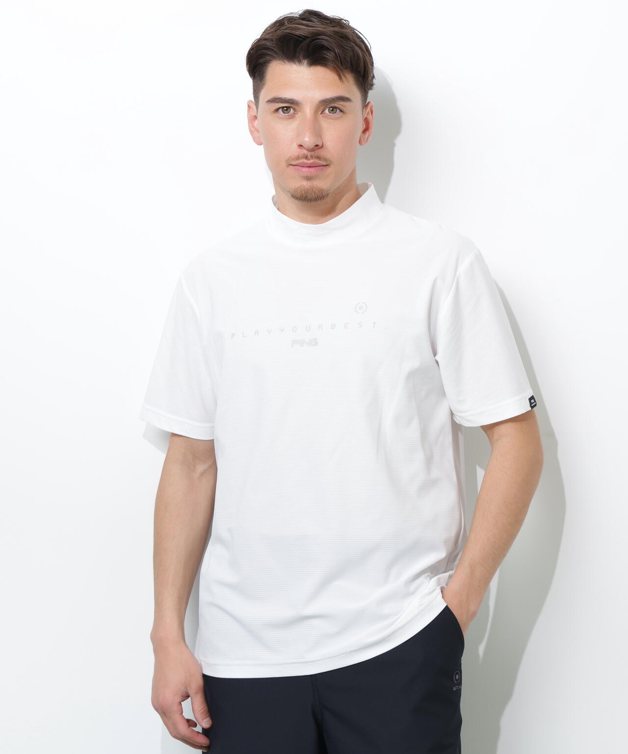 【PING APPAREL】シングルメッシュ レイブロック半袖ハイネックシャツ <PERFORMANCE> (MENS)