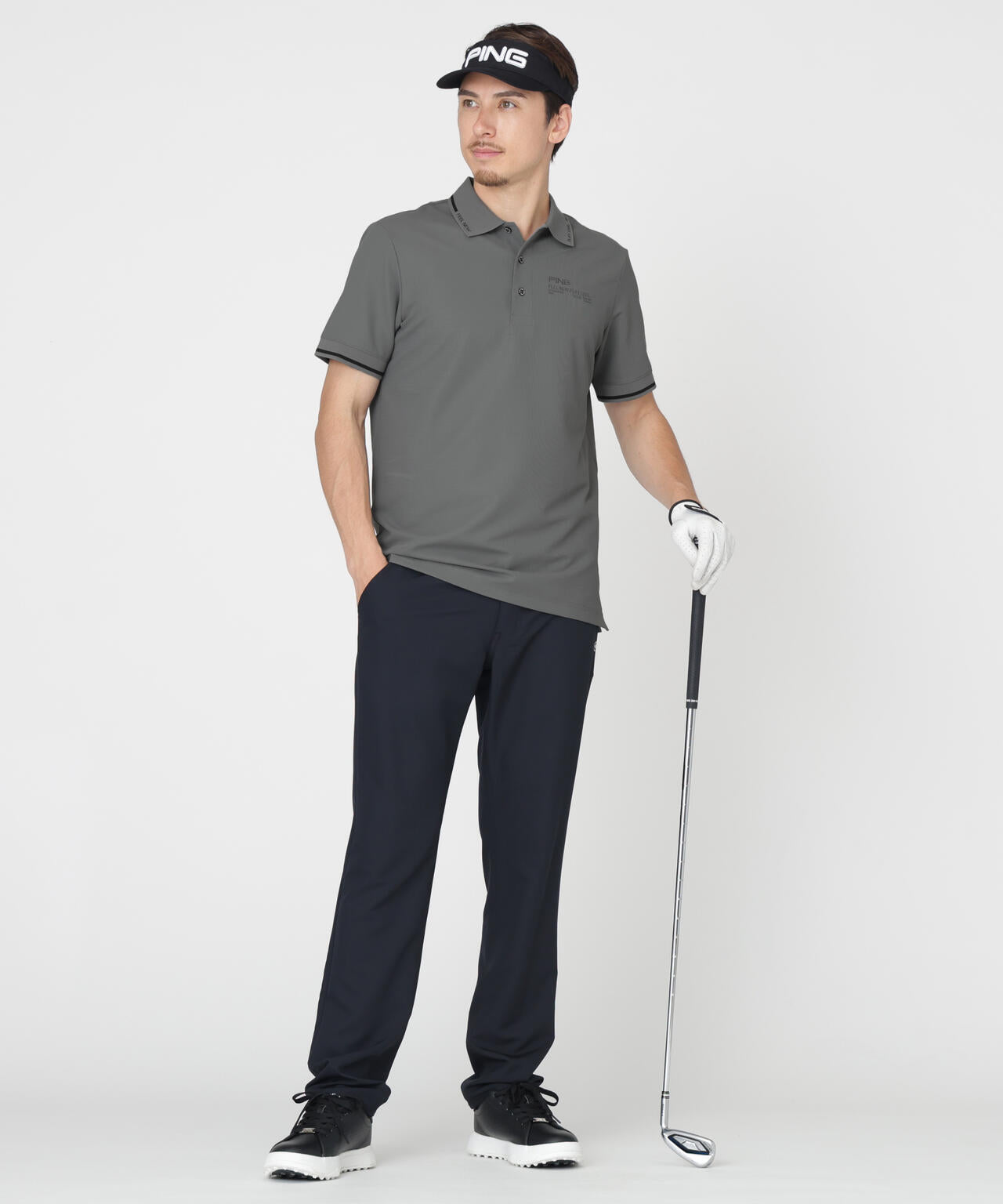 【PING APPAREL】ワッフルロゴジャガード衿半袖ポロシャツ (MENS)