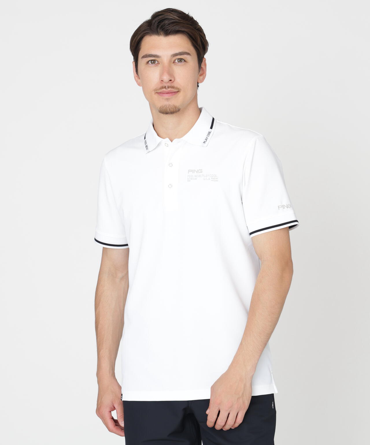 【PING APPAREL】ワッフルロゴジャガード衿半袖ポロシャツ (MENS)