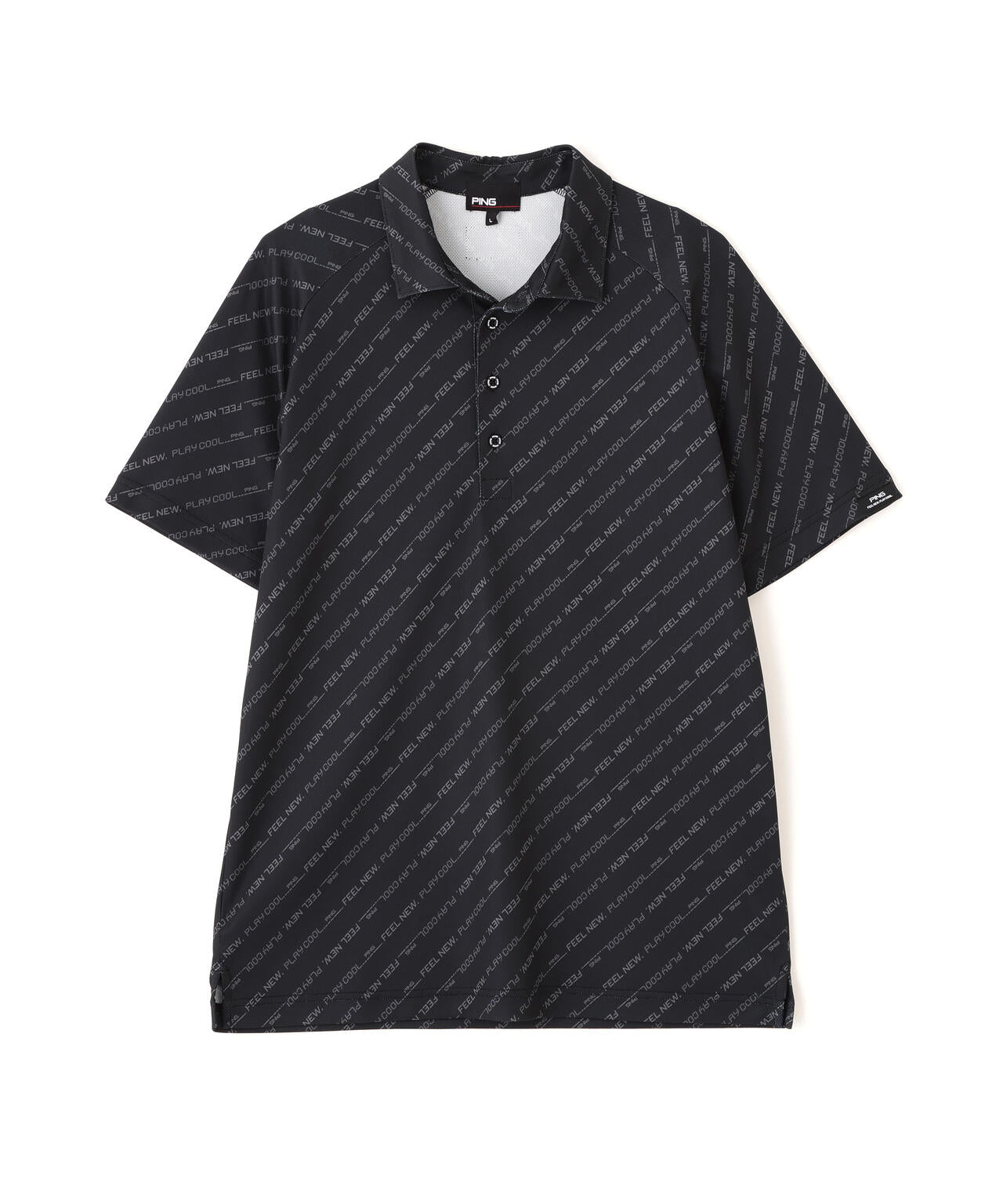 【PING APPAREL】軽量ブリスターバイアスロゴストライププリント半袖ポロシャツ (MENS)