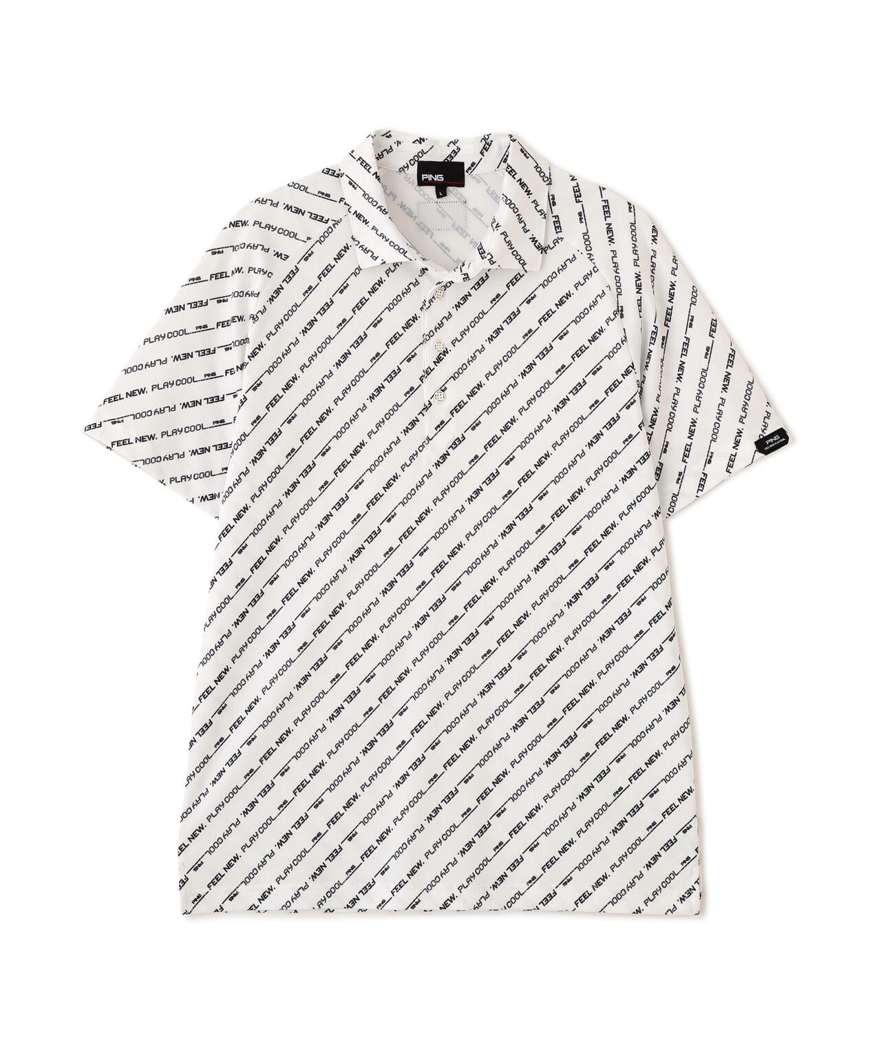 【PING APPAREL】軽量ブリスターバイアスロゴストライププリント半袖ポロシャツ (MENS)