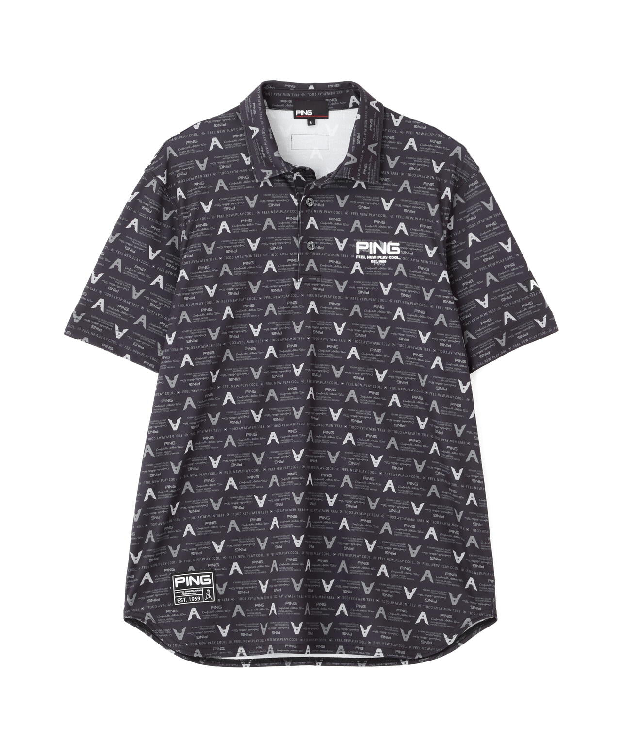 【PING APPAREL】総柄半袖ポロシャツ <GOLD> (MENS)